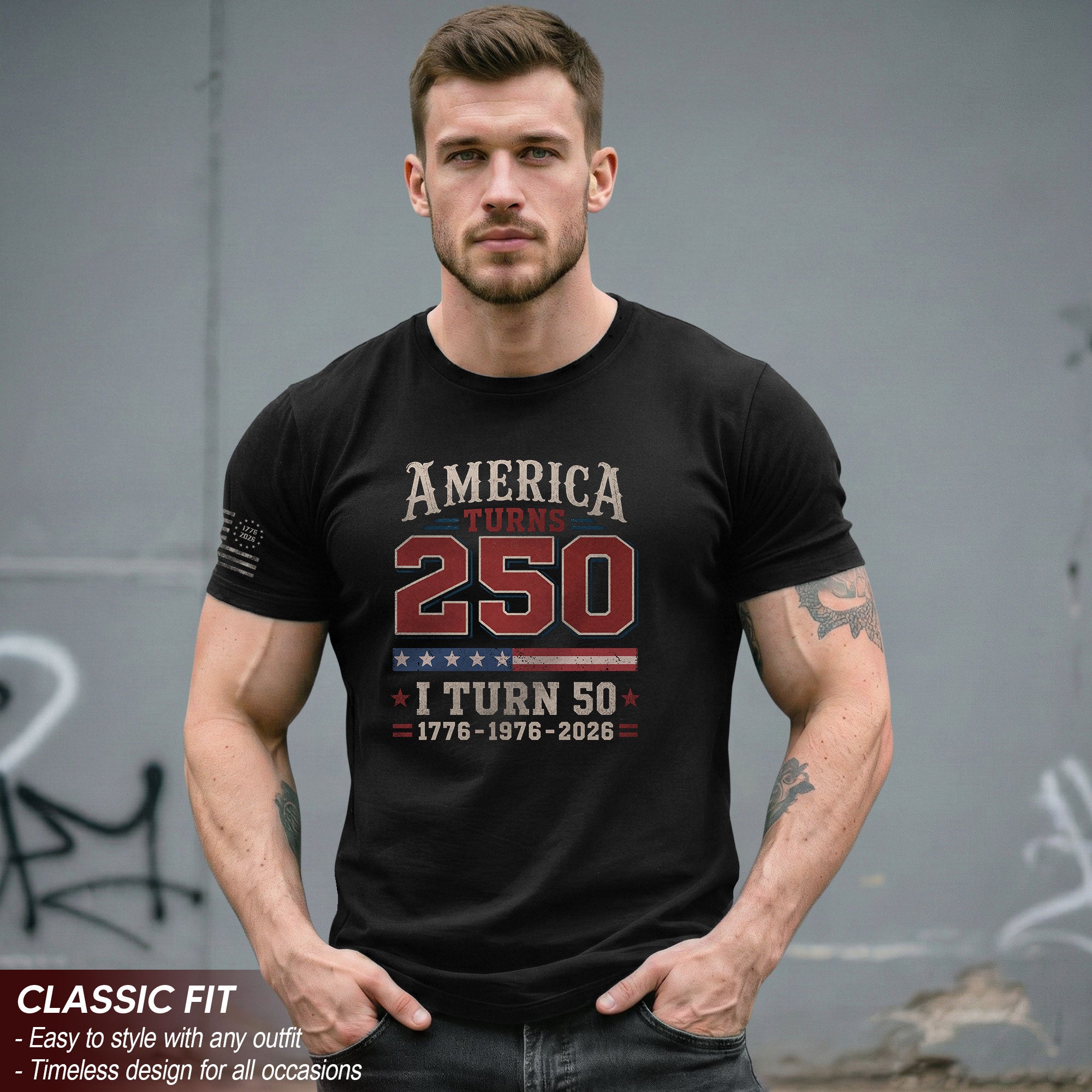 Born In 1976 - 50th Birthday Graphic Tee - Celebrating A Historic 250 Year Milestone