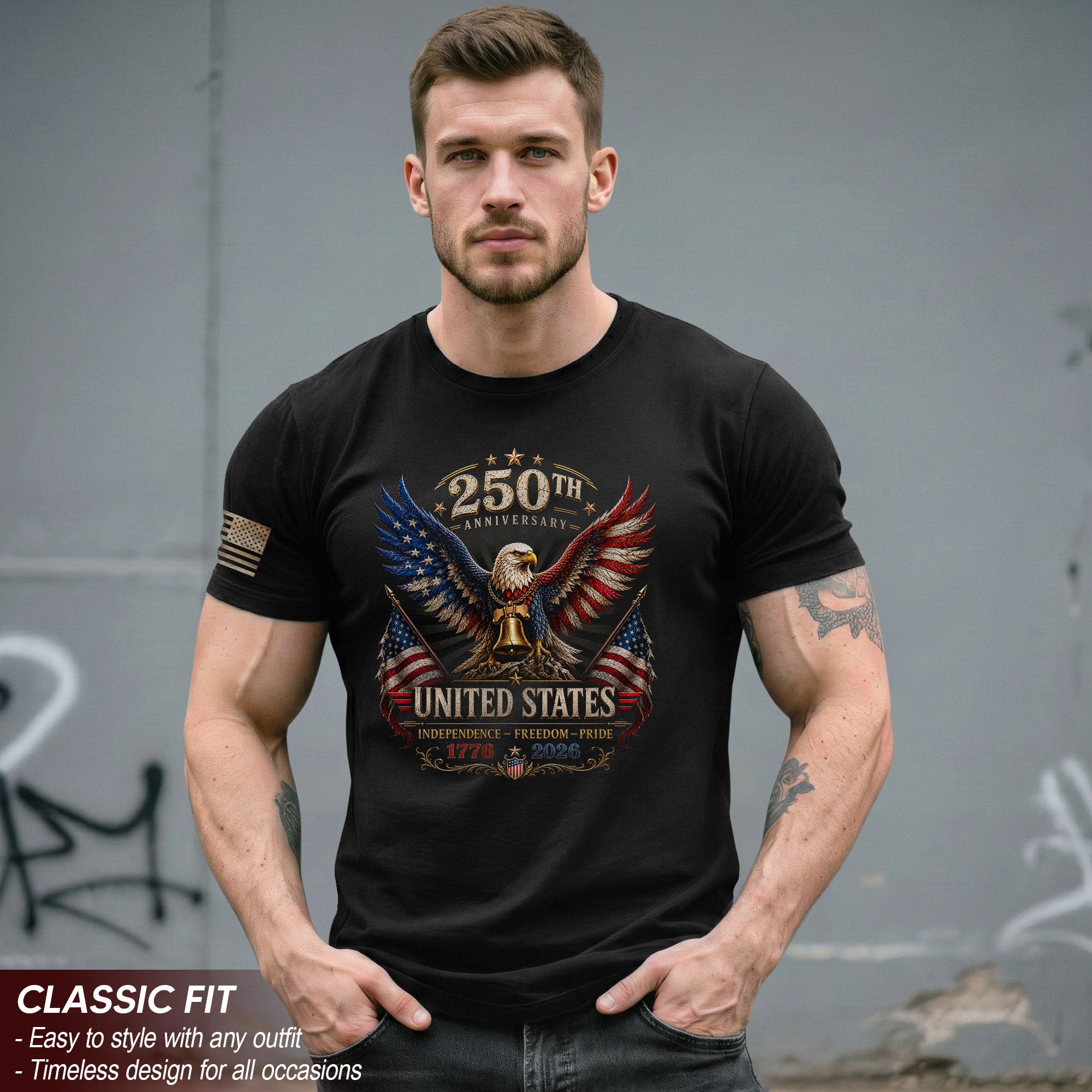Patriotic Eagle Flag Shirt 250th Anniversary 1776-2026 United States Graphic Tee Apparel
