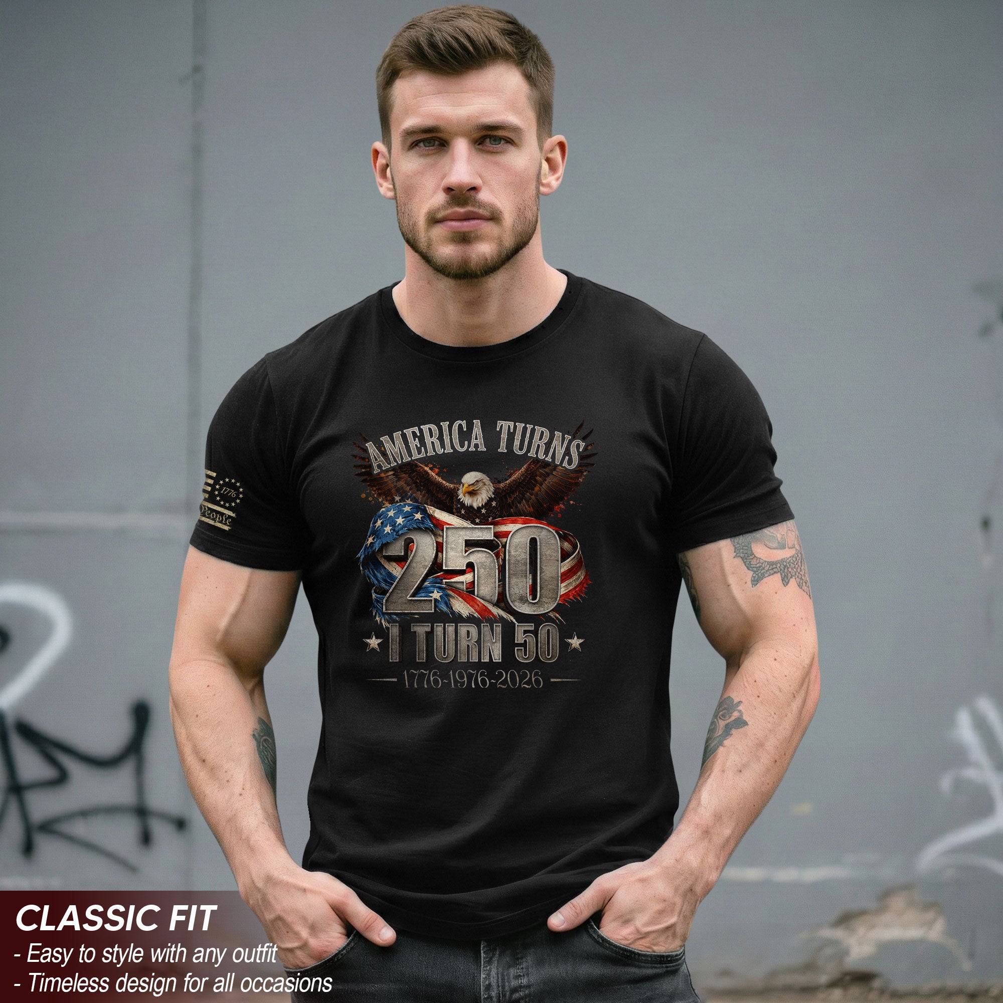 America Turns 250 I Turn 50 Shirt 1976 Vintage 50th Birthday Eagle Patriotic Tee Gift