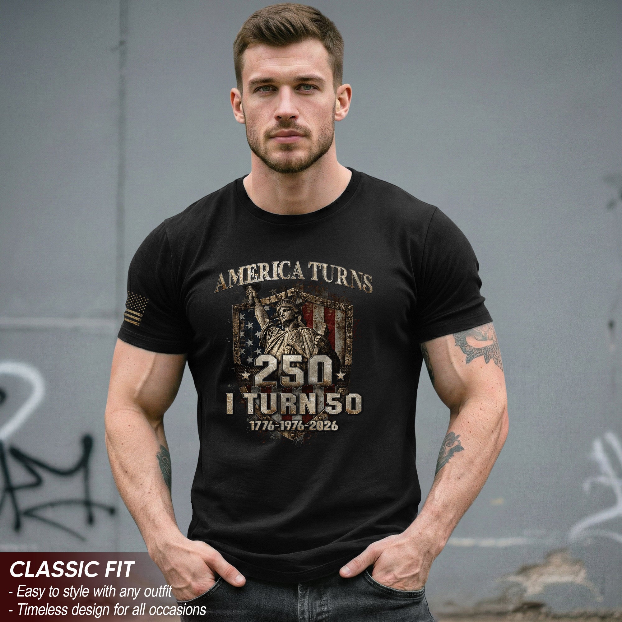 America Turns 250 I Turn 50 Shirt 1976 50th Birthday Statue of Liberty Patriotic Tee