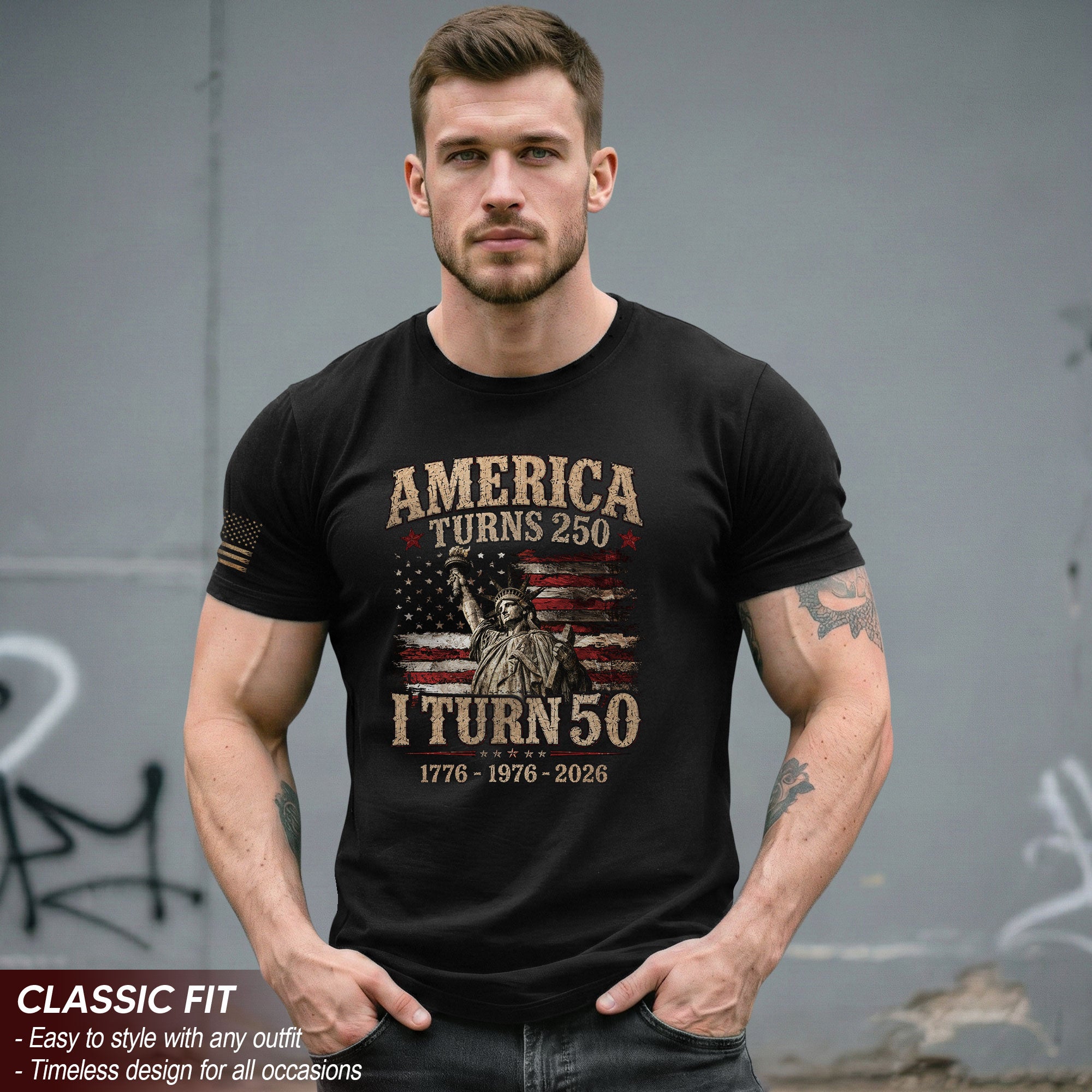 Vintage 50th Birthday Shirt Patriotic American Flag Graphic T-Shirt Gift 1976-2026