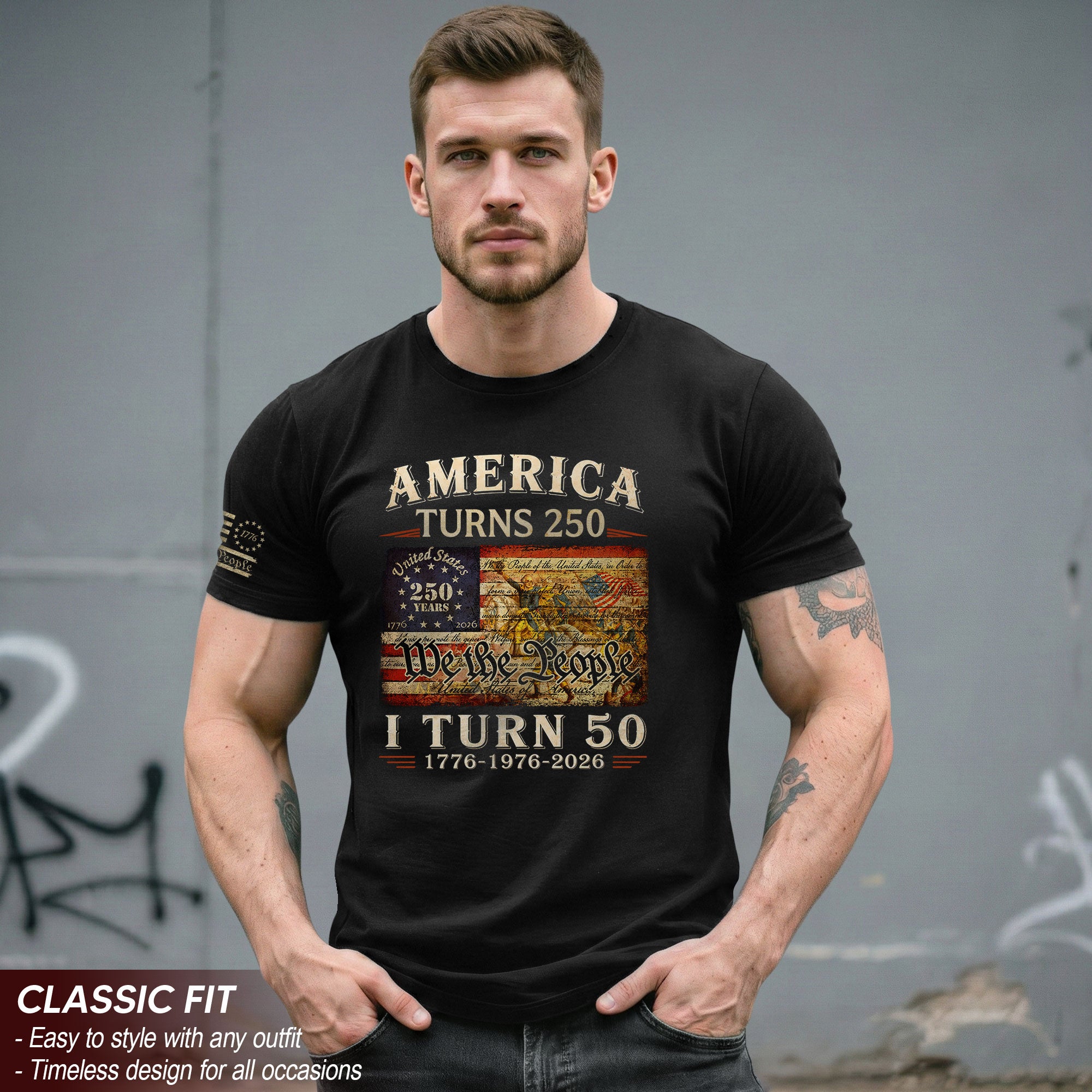Golden 50th Birthday Shirt Patriotic Historical Art T-Shirt Gift Born in 1976 2026