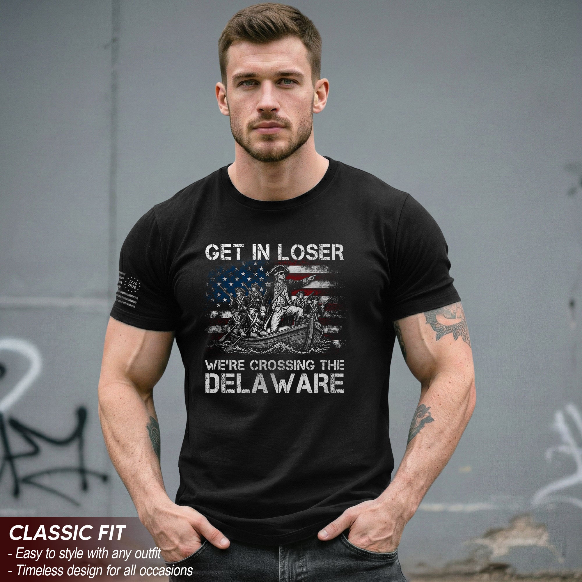 Washington Crossing The Delaware Graphic Tee - Get In Loser Patriotic History Shirt