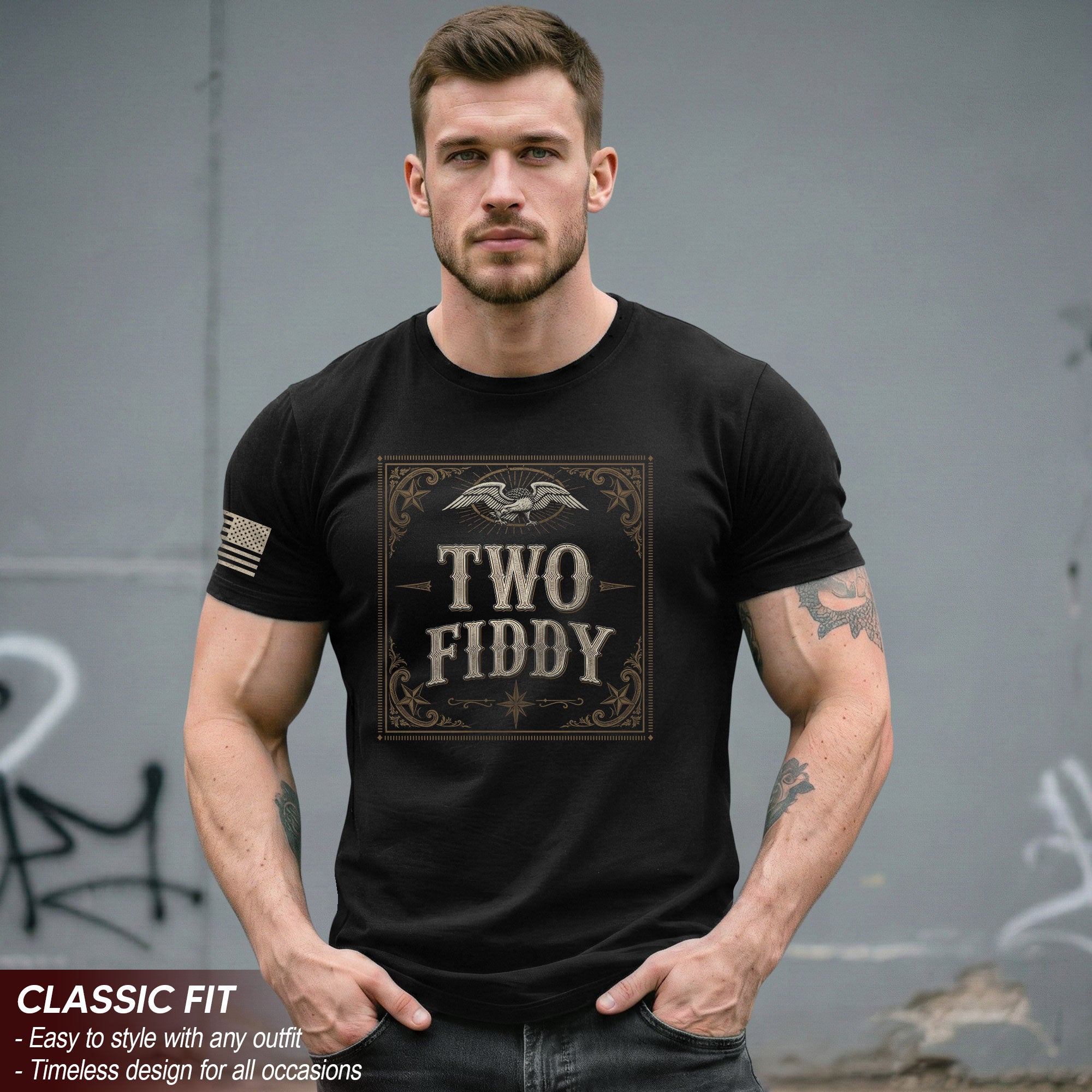 Two Fiddy Vintage Emblem Graphic Tee - Elegant 250th Anniversary Heritage Cotton Shirt
