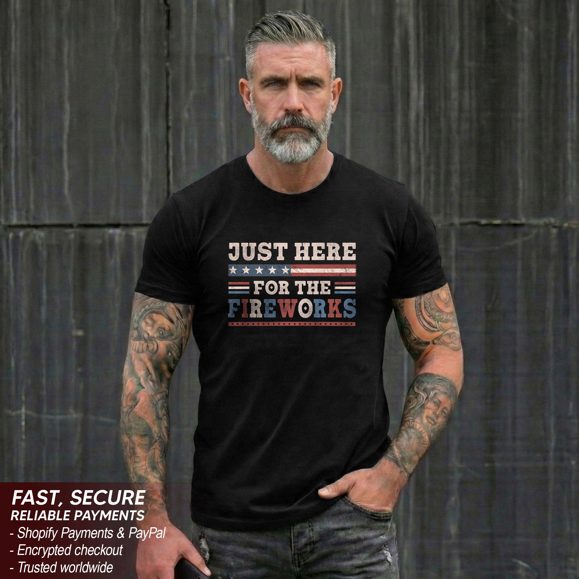 Just Here For The Fireworks Shirt Patriotic Vintage 4th of July Graphic Tee Gift