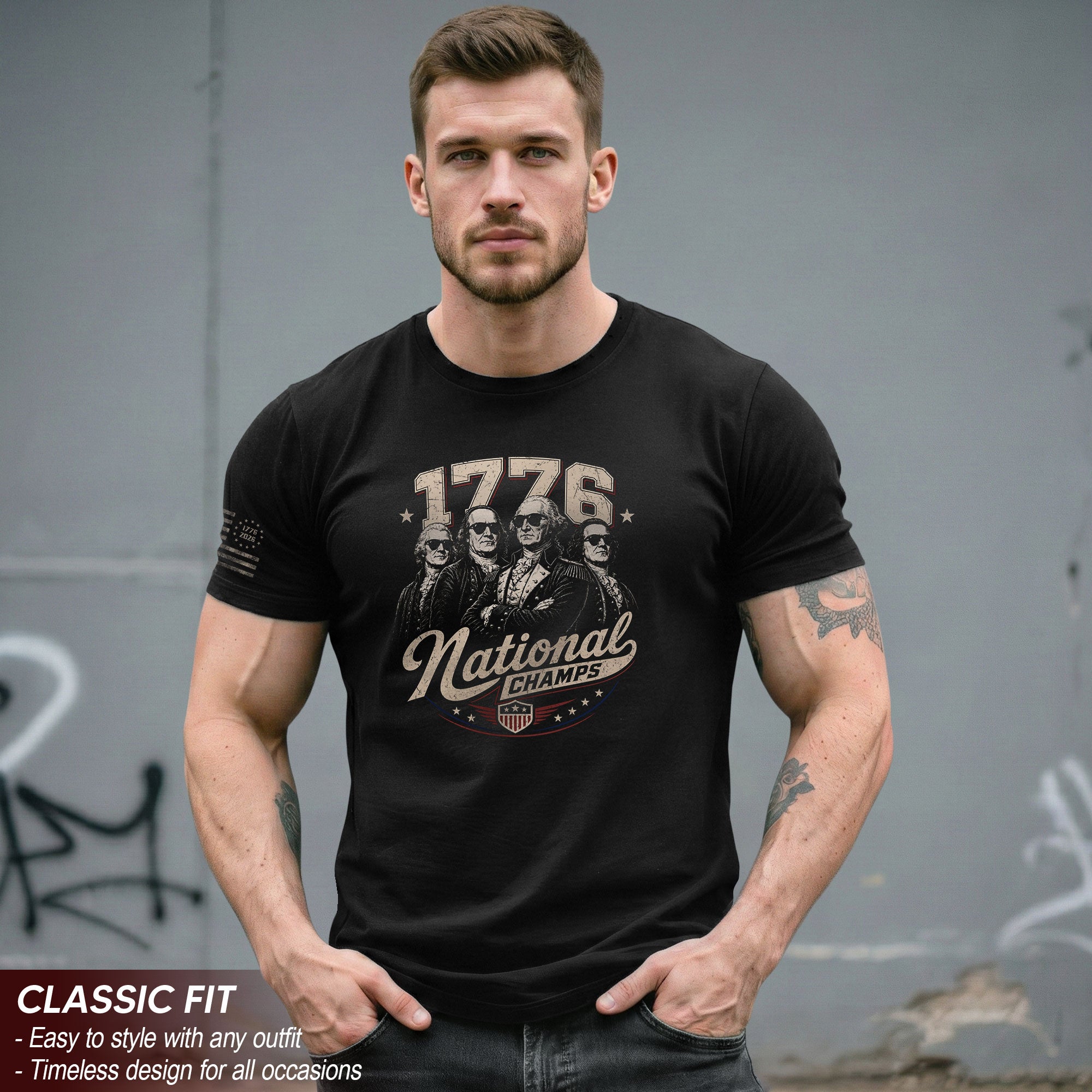 1776 National Champs Patriotic Top - Vintage Style Founding Fathers Graphic Shirt