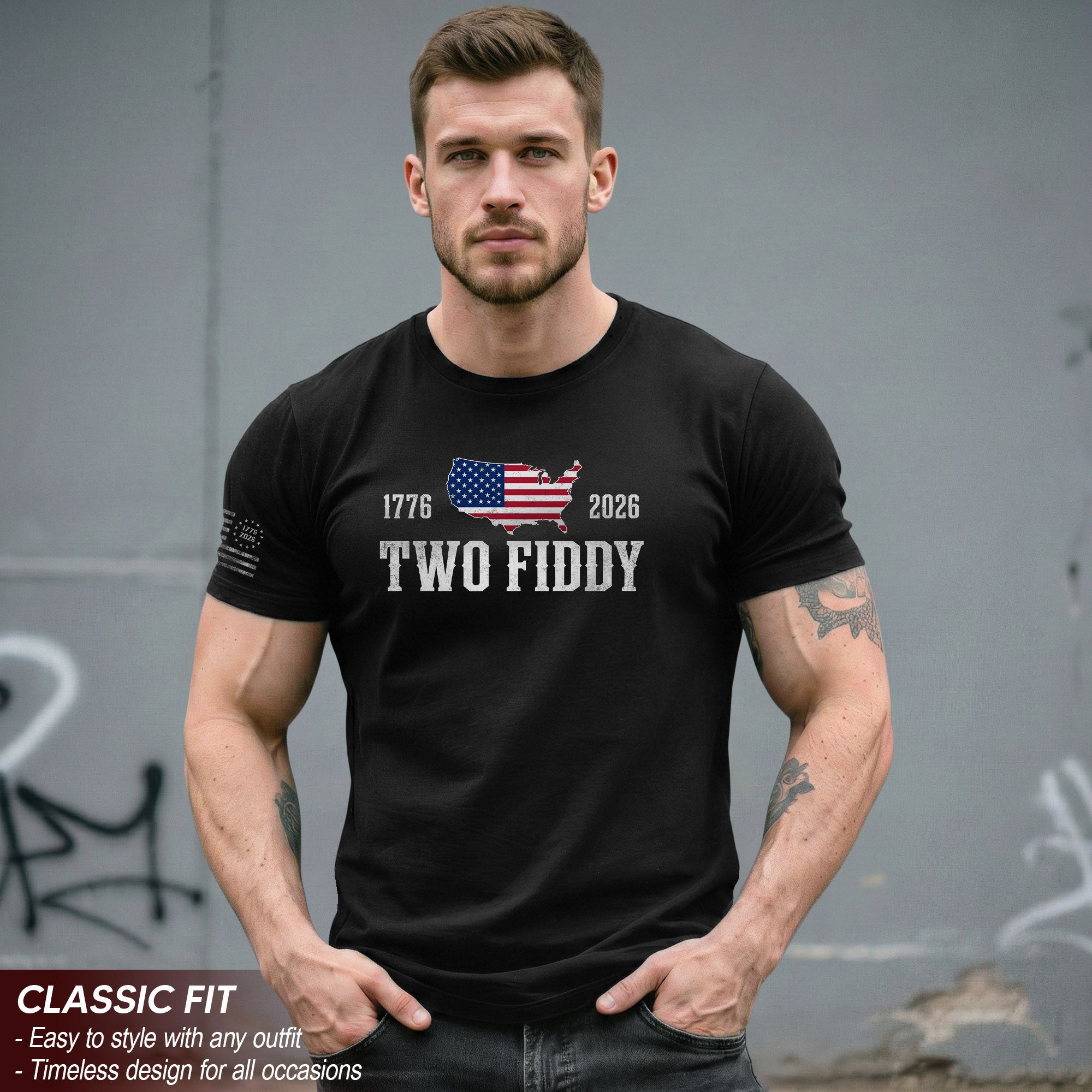 Patriotic Two Fiddy 1776-2026 Map Design - Classic American Anniversary Graphic Tee