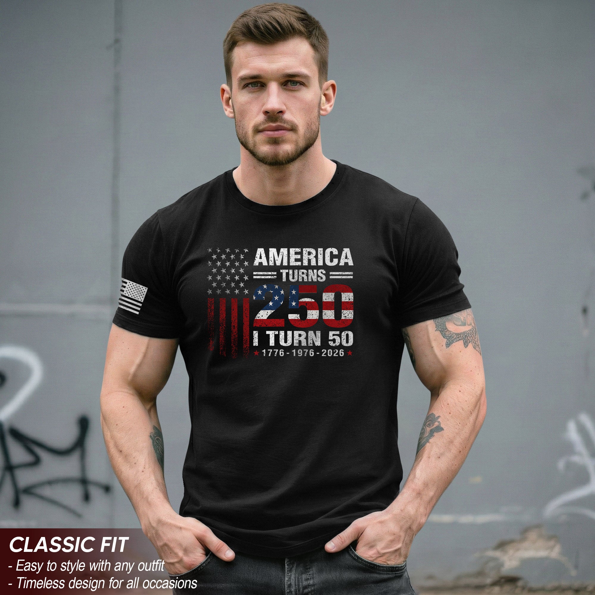 Vintage Style 250 & 50 Birthday Shirt: 1776-2026 Patriotic Anniversary Graphic Tee