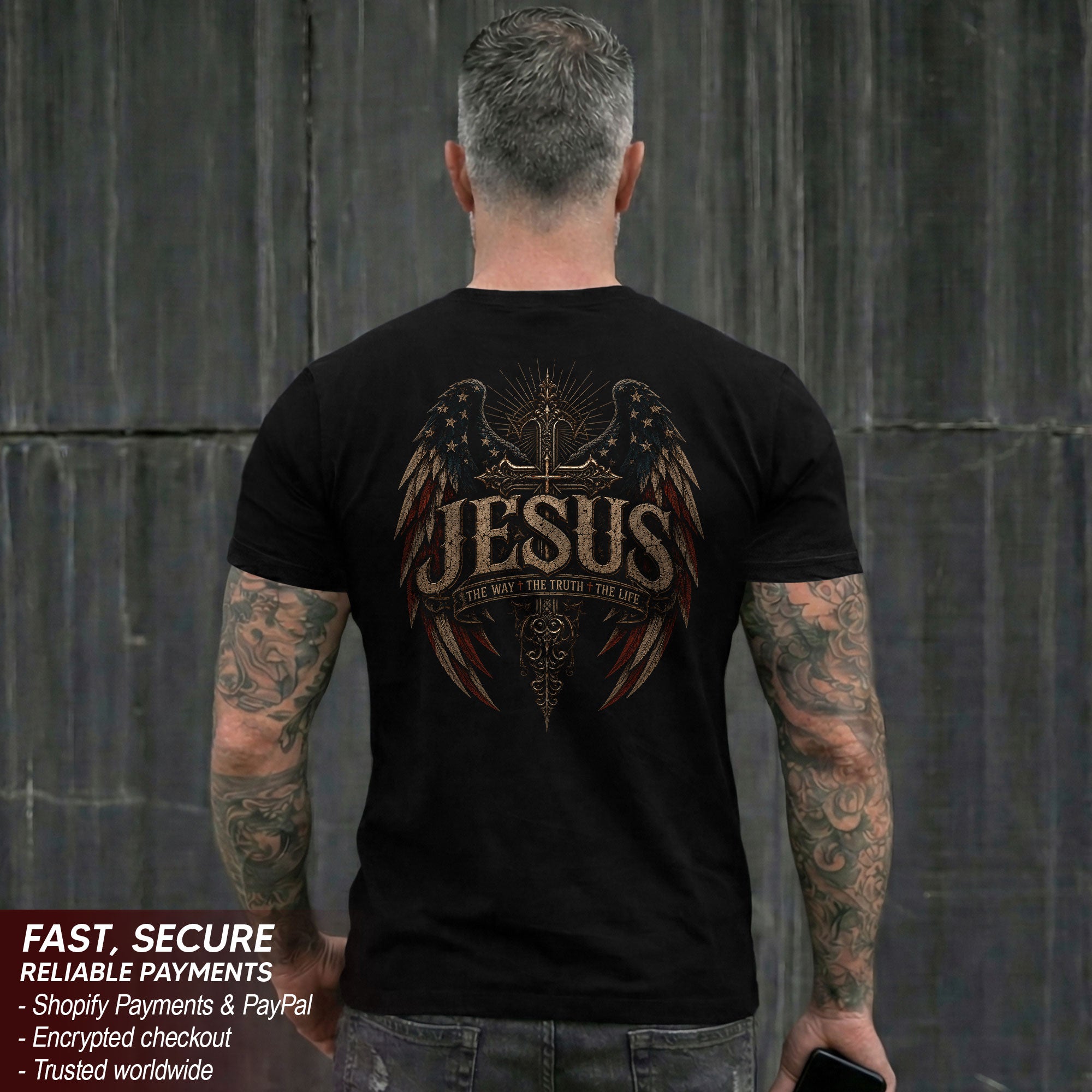Jesus The Way The Truth The Life Christian Cross Wings Graphic Religious T-Shirt