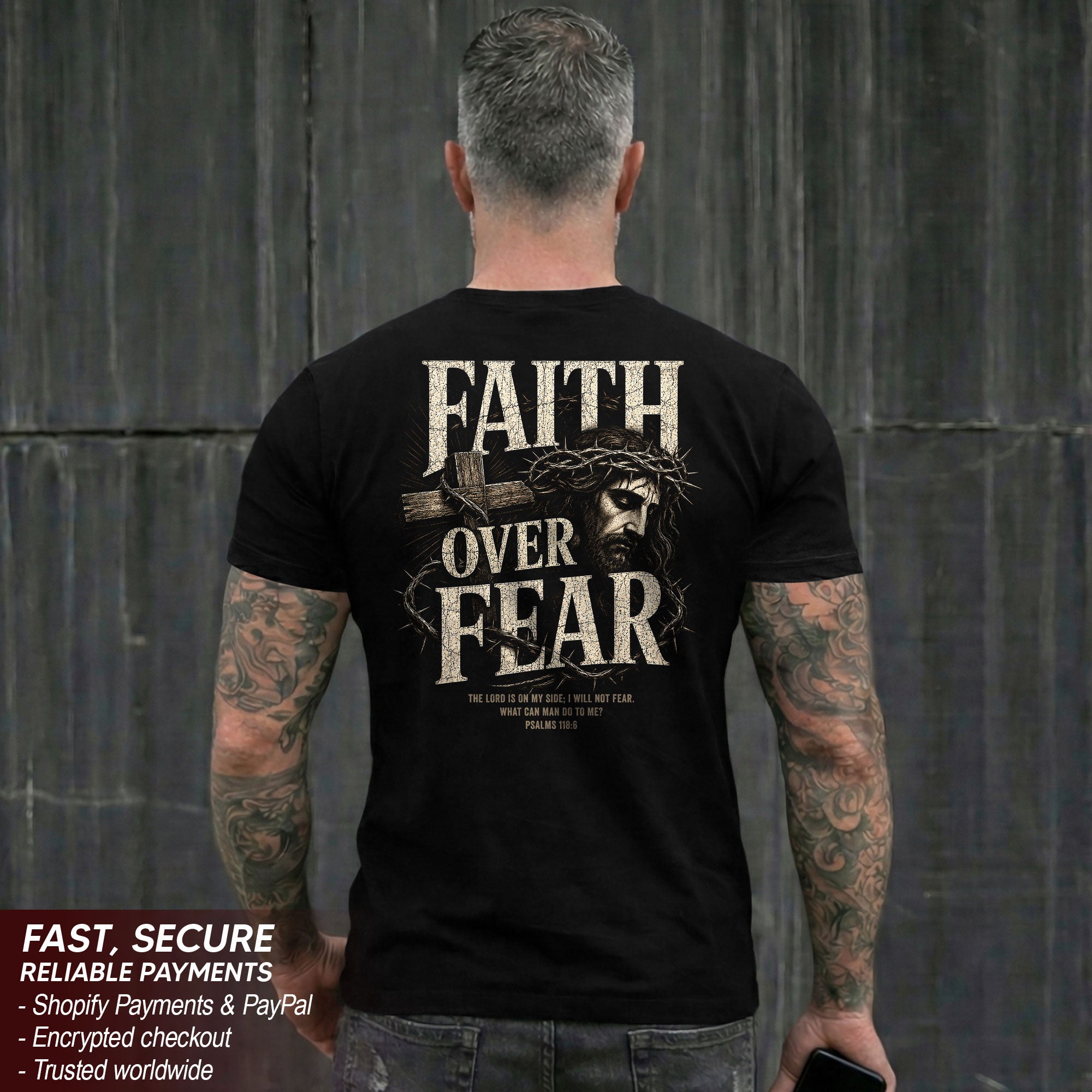 Inspirational Christian T-Shirt Faith Over Fear Jesus Cross Casual Cotton Shirt