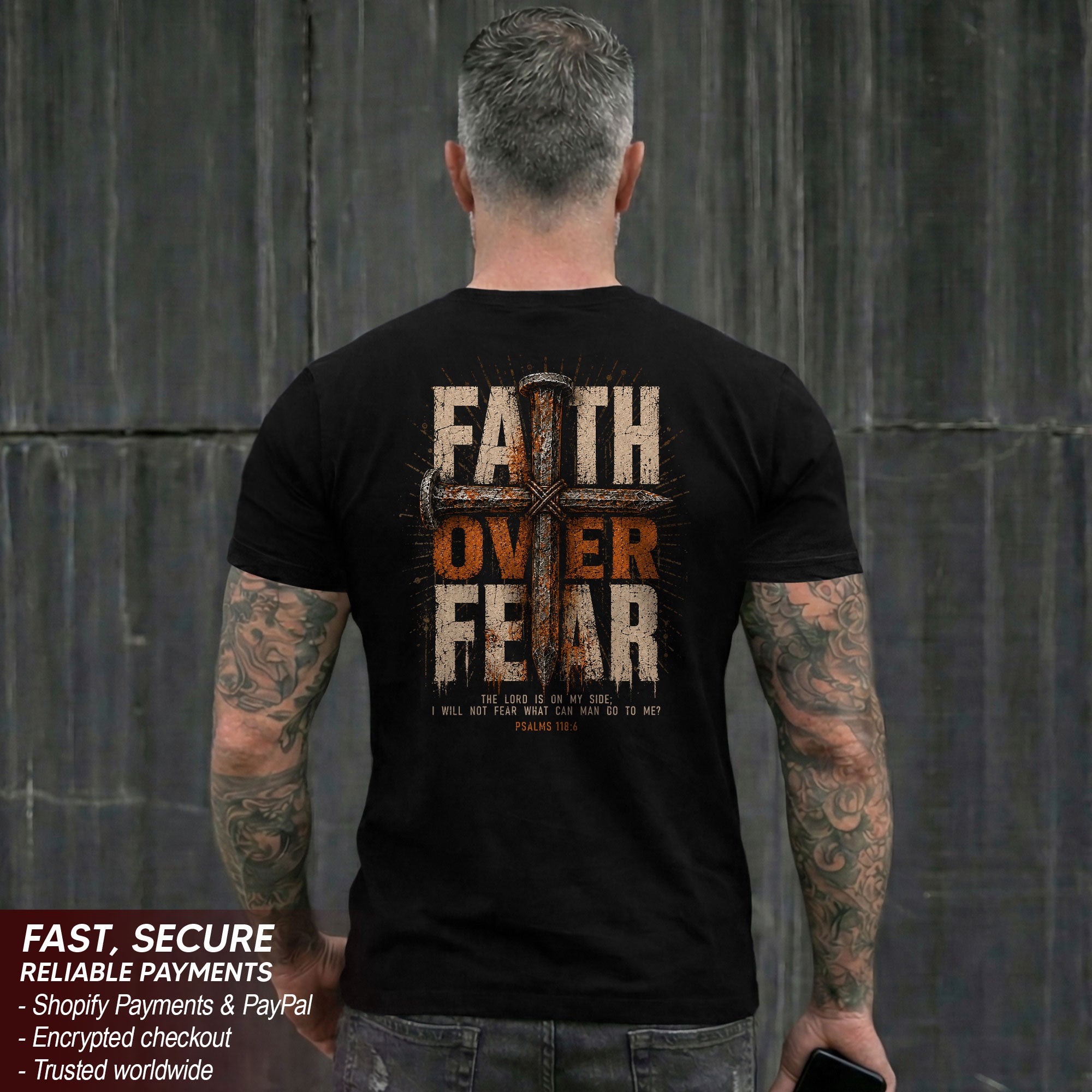 Faith Over Fear Psalms 118:6 Christian Graphic T-Shirt Unisex Casual Faith Apparel