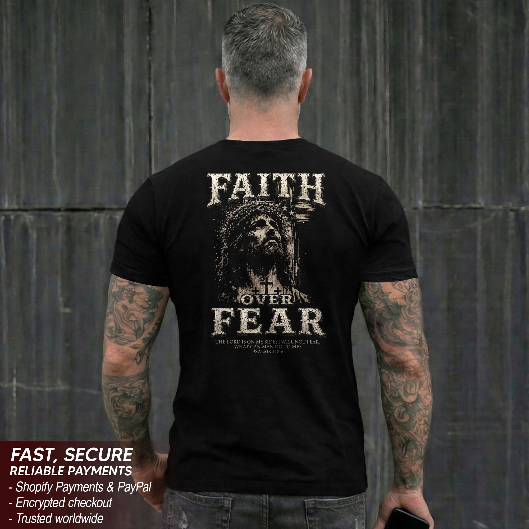 Faith Over Fear T Shirt Christian Jesus Three Crosses Psalms 118 6 Religious Tee