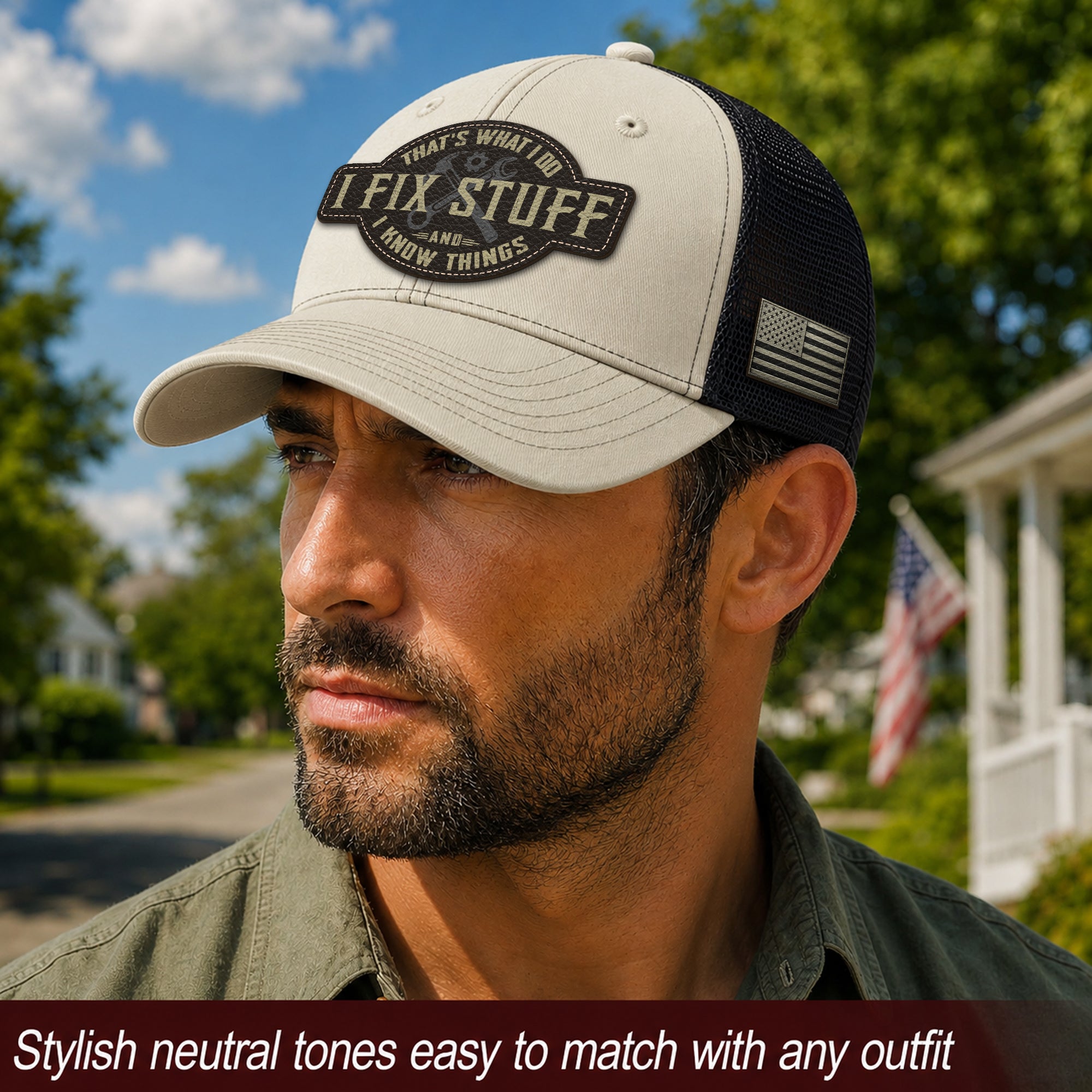 Funny Mechanic Quote I Fix Stuff And I Know Things Men Patch Trucker Hat Casual Novelty