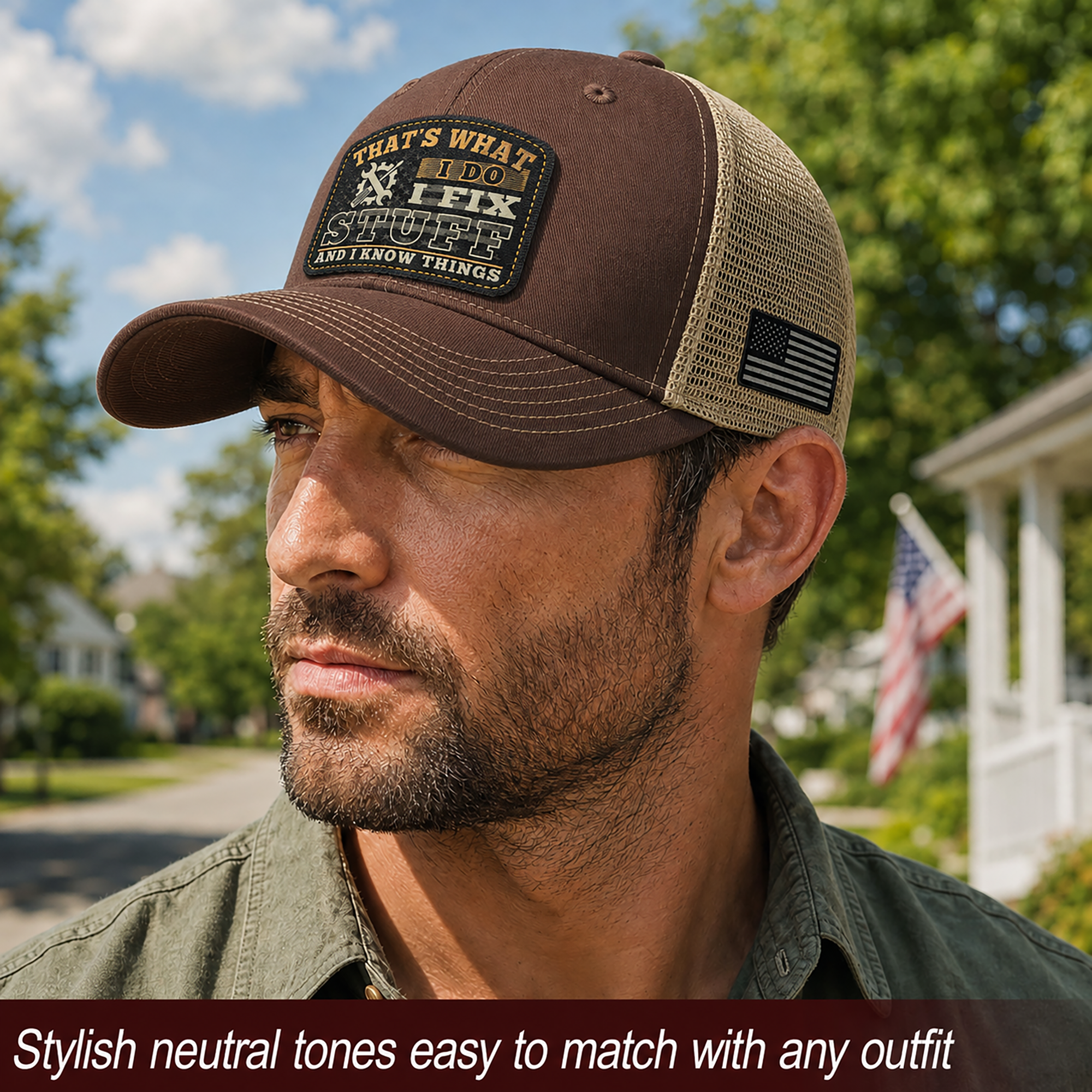That's What I Do I Fix Stuff Gear Patch Brown Trucker Hat Cool Handyman Gift Idea