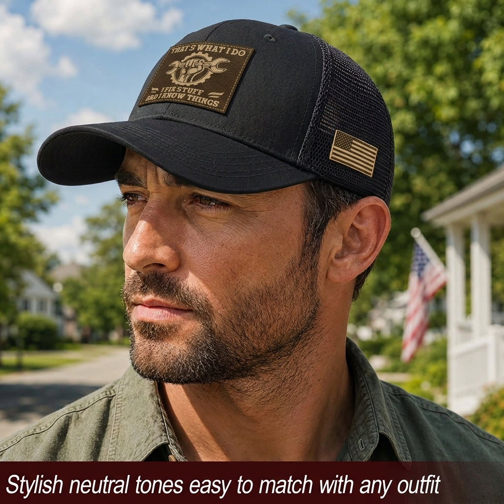 That's What I Do I Fix Stuff Wrench Patch Black Trucker Hat Cool Handyman Gift Idea