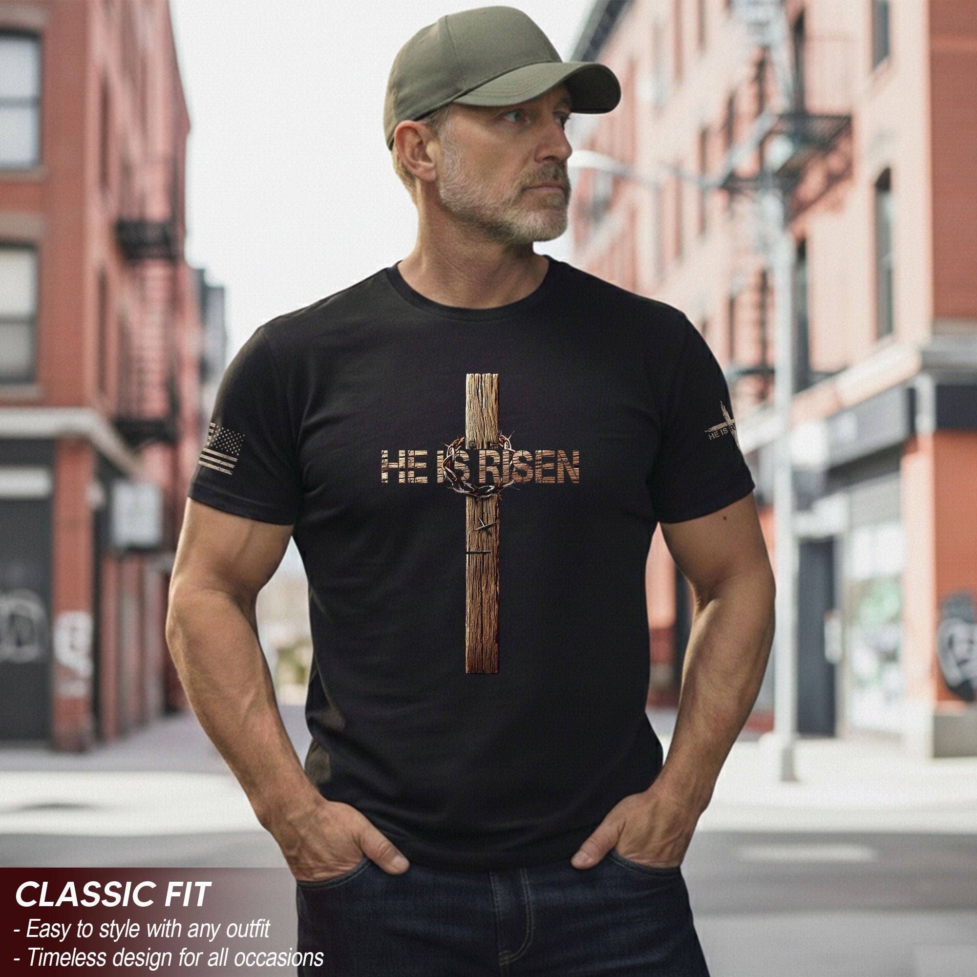 He Is Risen T-Shirt – Resurrection Cross
