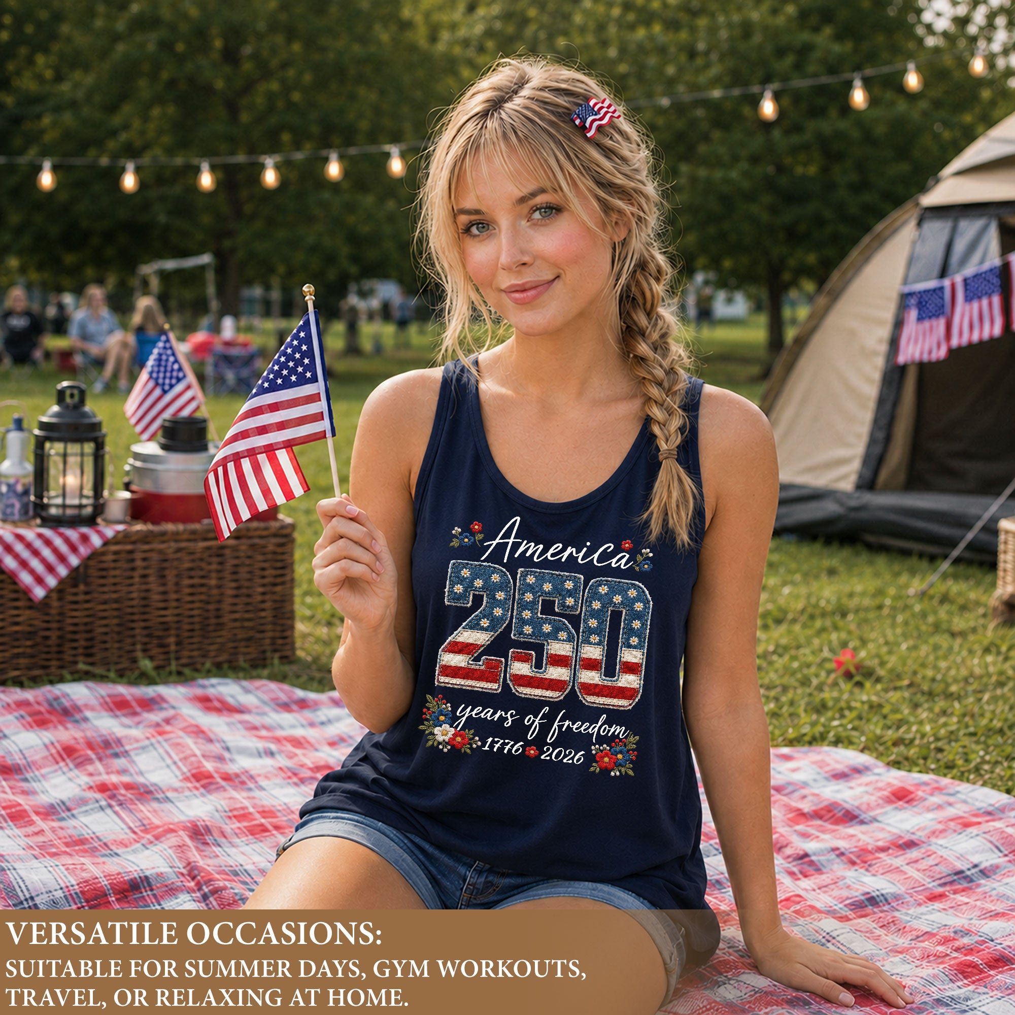 Floral America 250 Years of Freedom Tank Top Women's US Anniversary Graphic Shirt