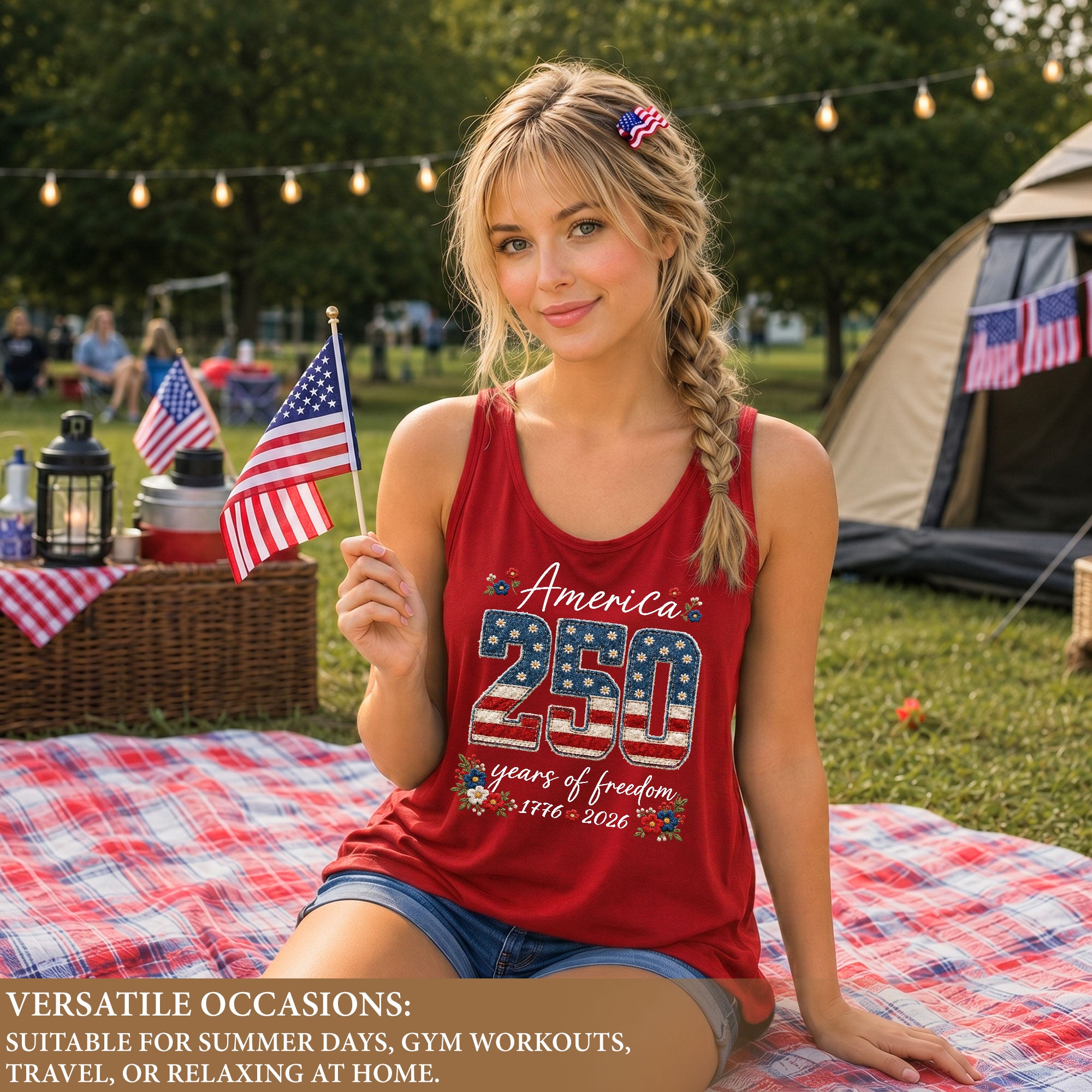 Floral America 250 Years of Freedom Tank Top Women's US Anniversary Graphic Shirt