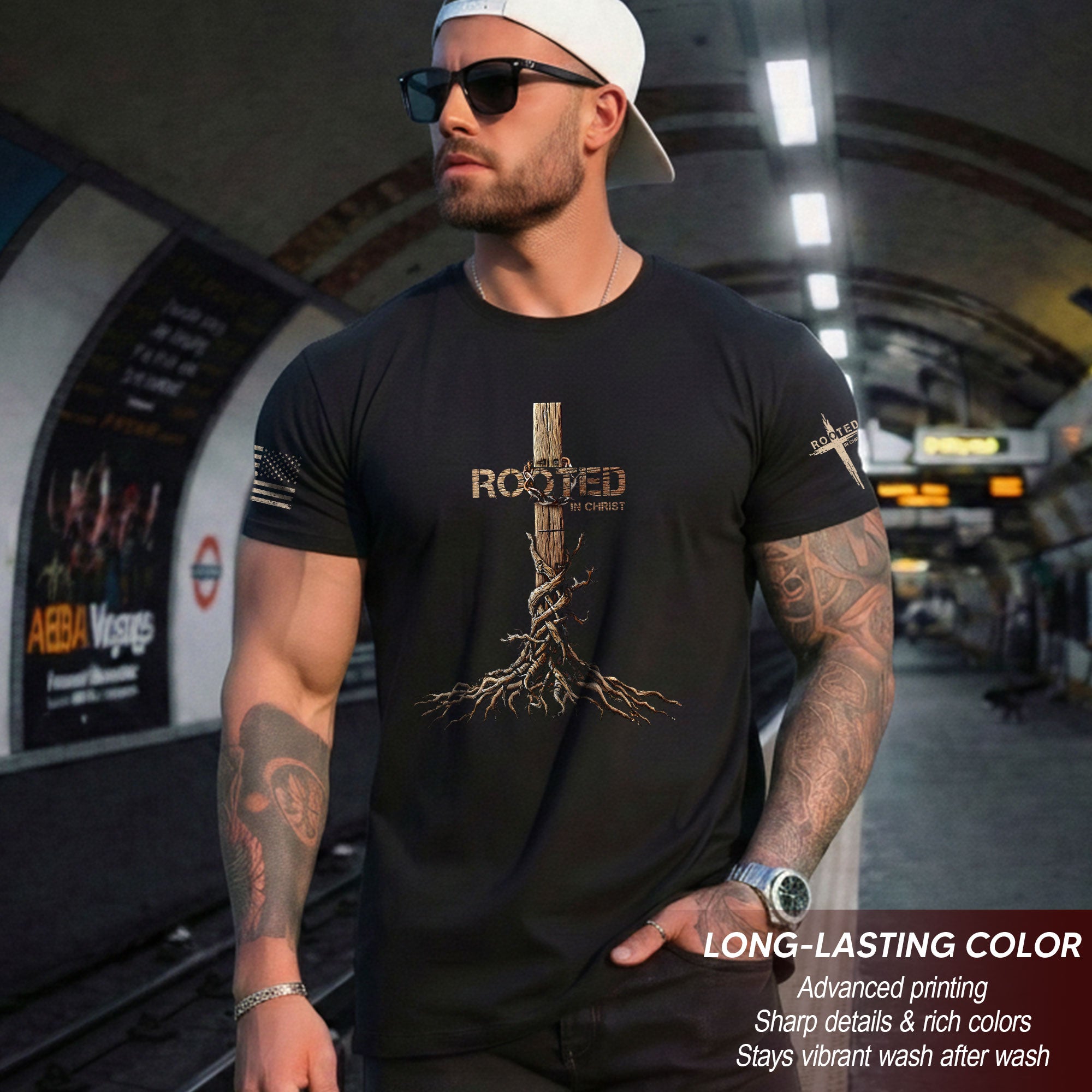 Rooted in Christ Cross & Roots Christian T-Shirt