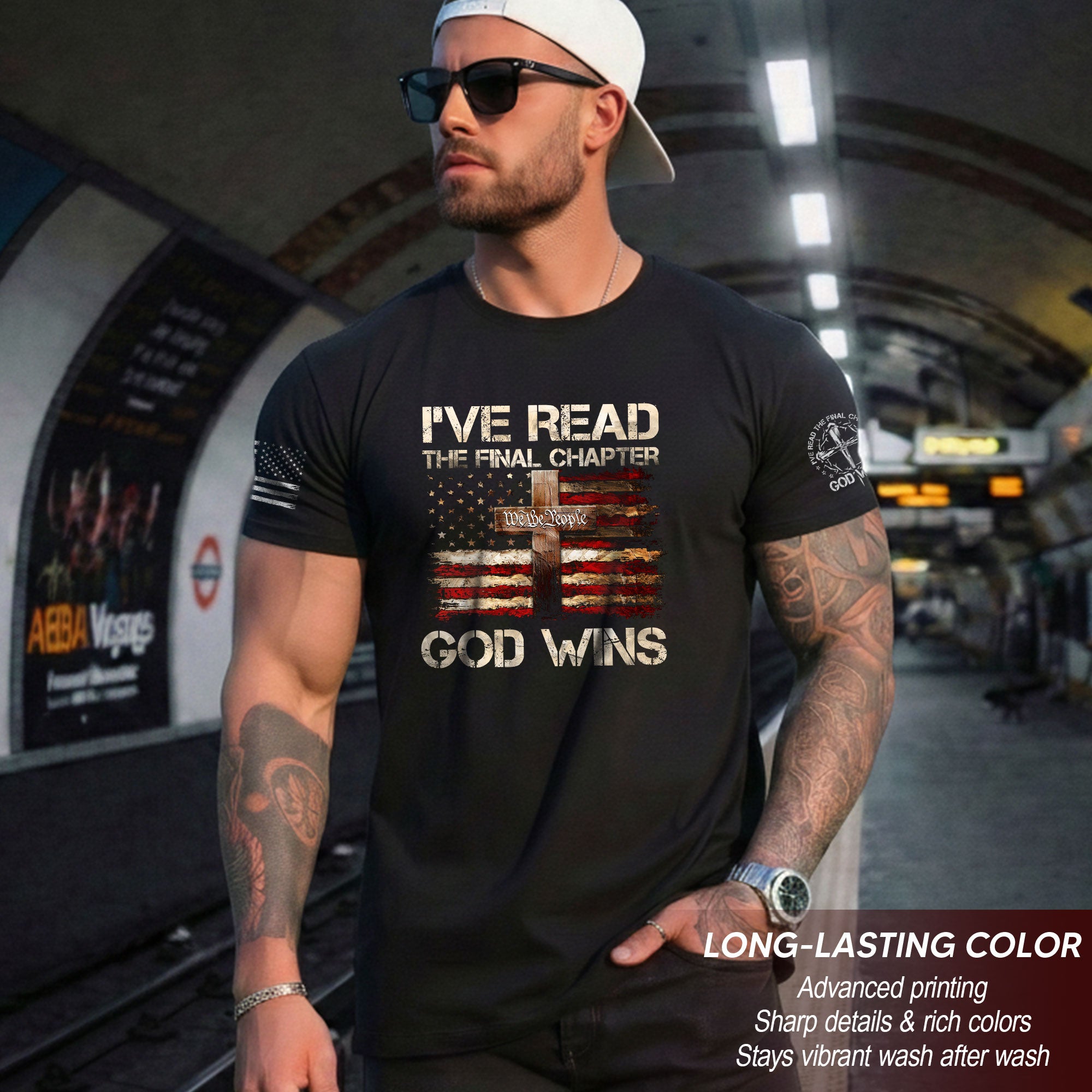 God Wins Christian American Flag Cross T-shirt