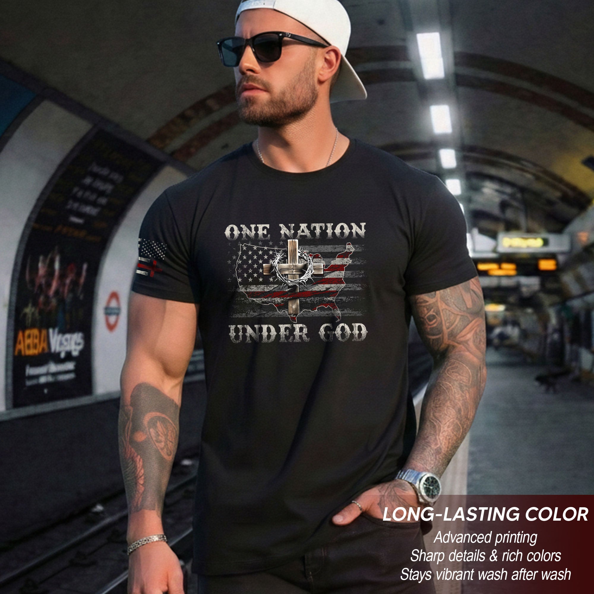 One Nation Under God Christian American Flag T-Shirt
