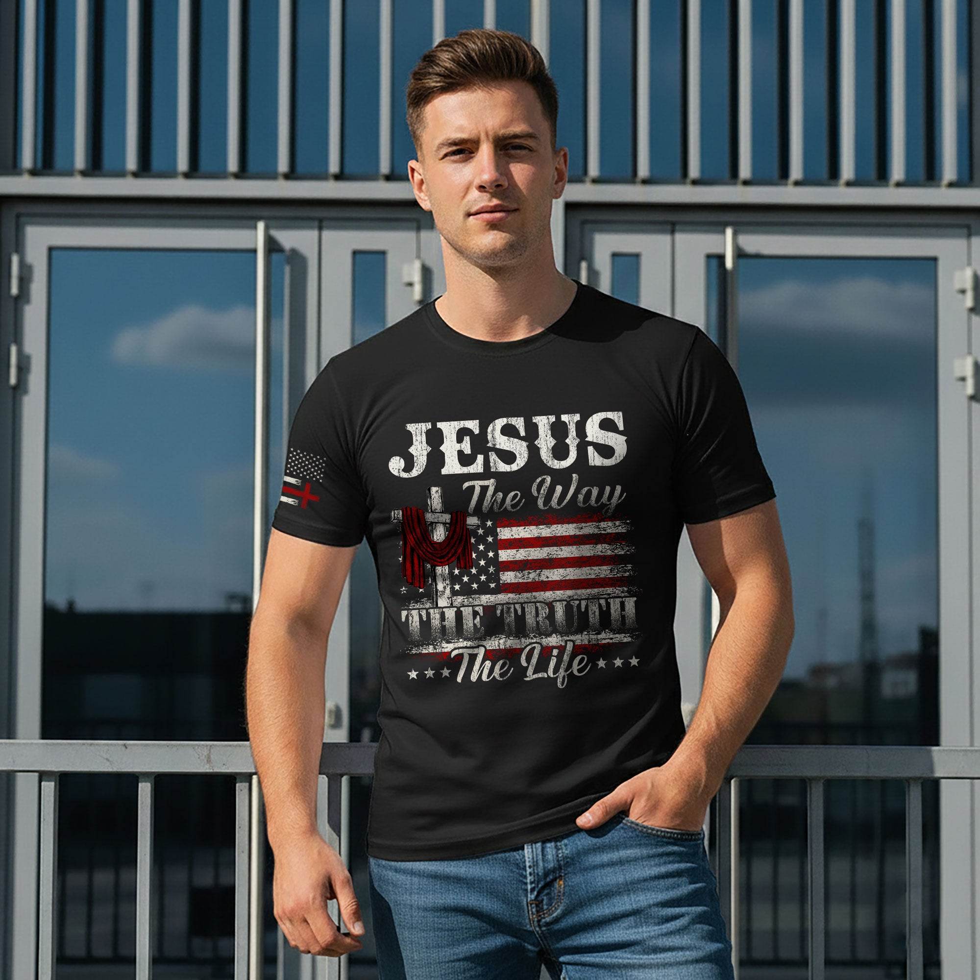 Jesus The Way The Truth The Life Flag Cross T-Shirt - Rust Field Wear
