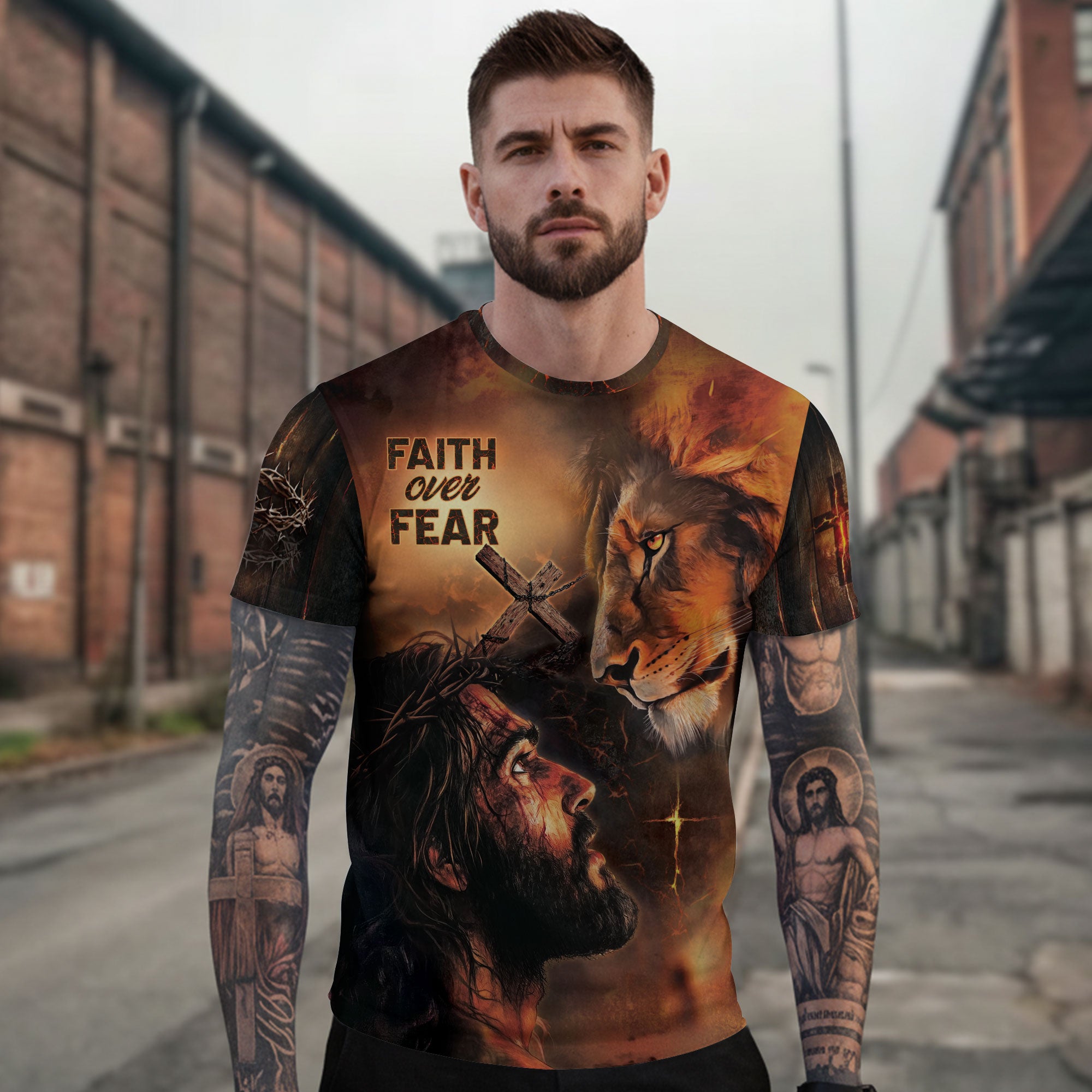 Faith Over Fear Shirt – Jesus, Lion Christian T-Shirt for Bold Believers