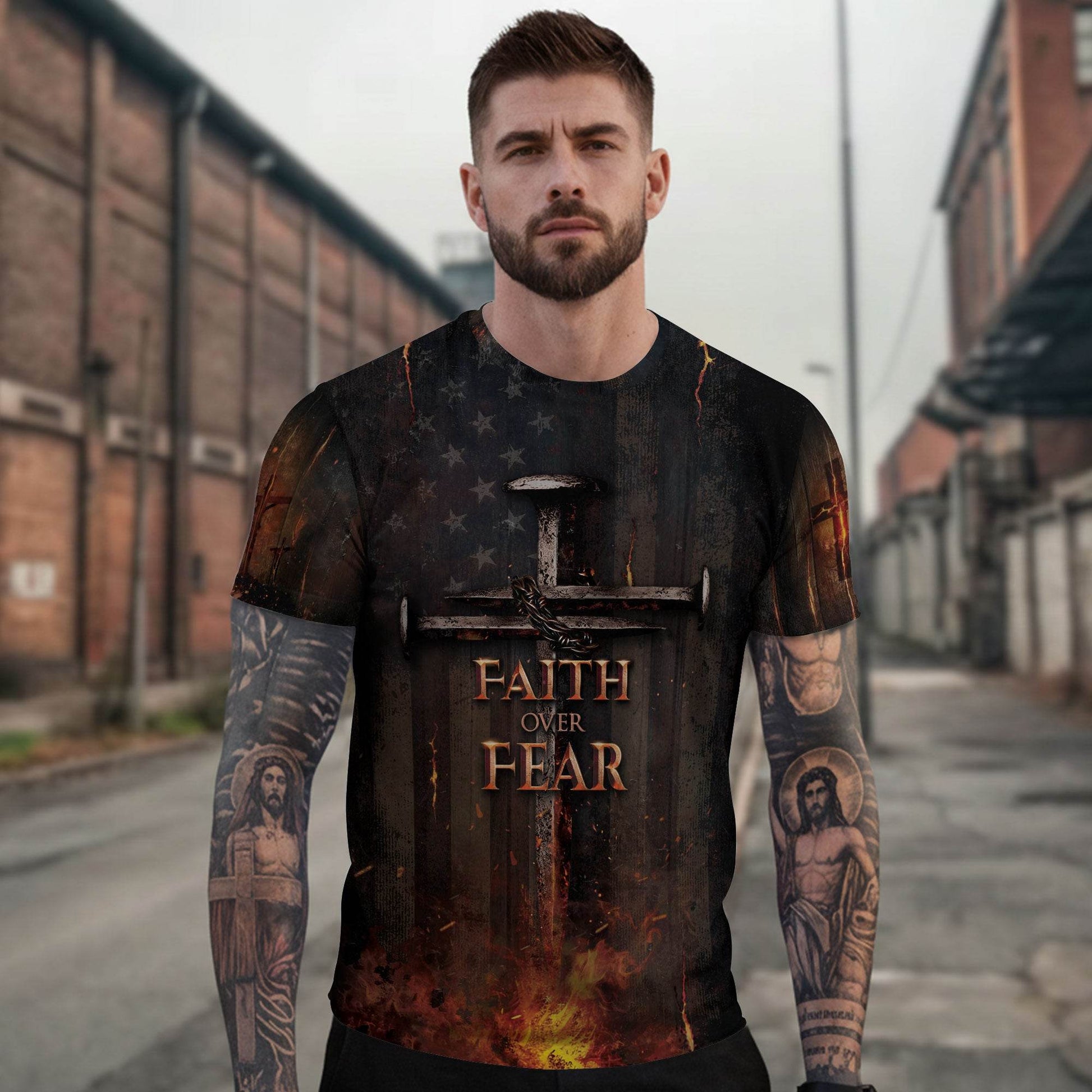 Faith Over Fear Patriotic T-Shirt - Rust Field Wear