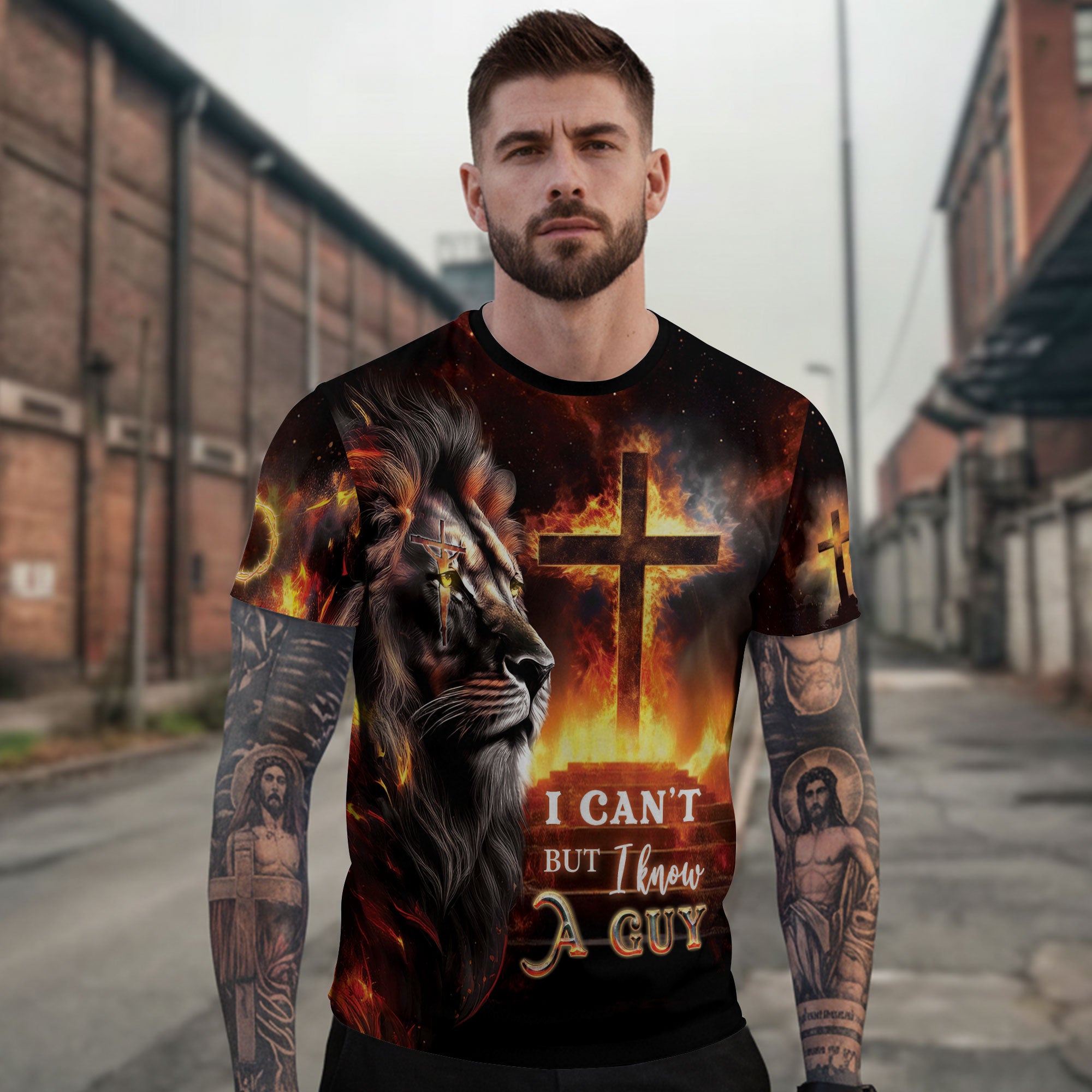 Strength From The Cross Philippians 4:13 Lion And Jesus T-Shirt