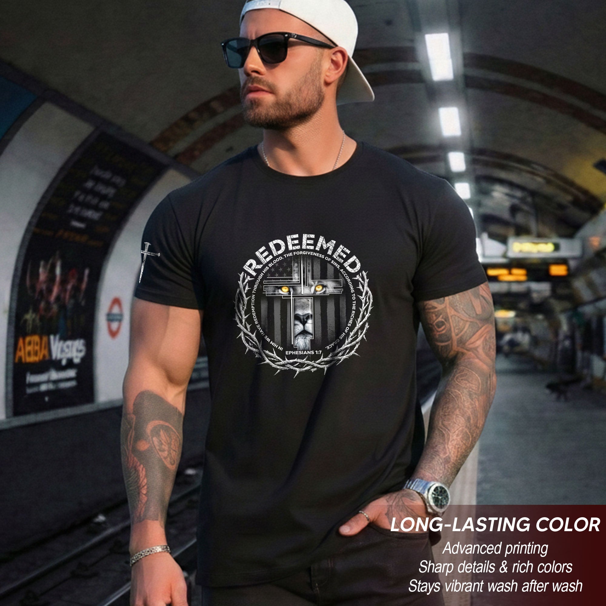 Redeemed Ephesians 1:7 Lion Cross Christian T-Shirt