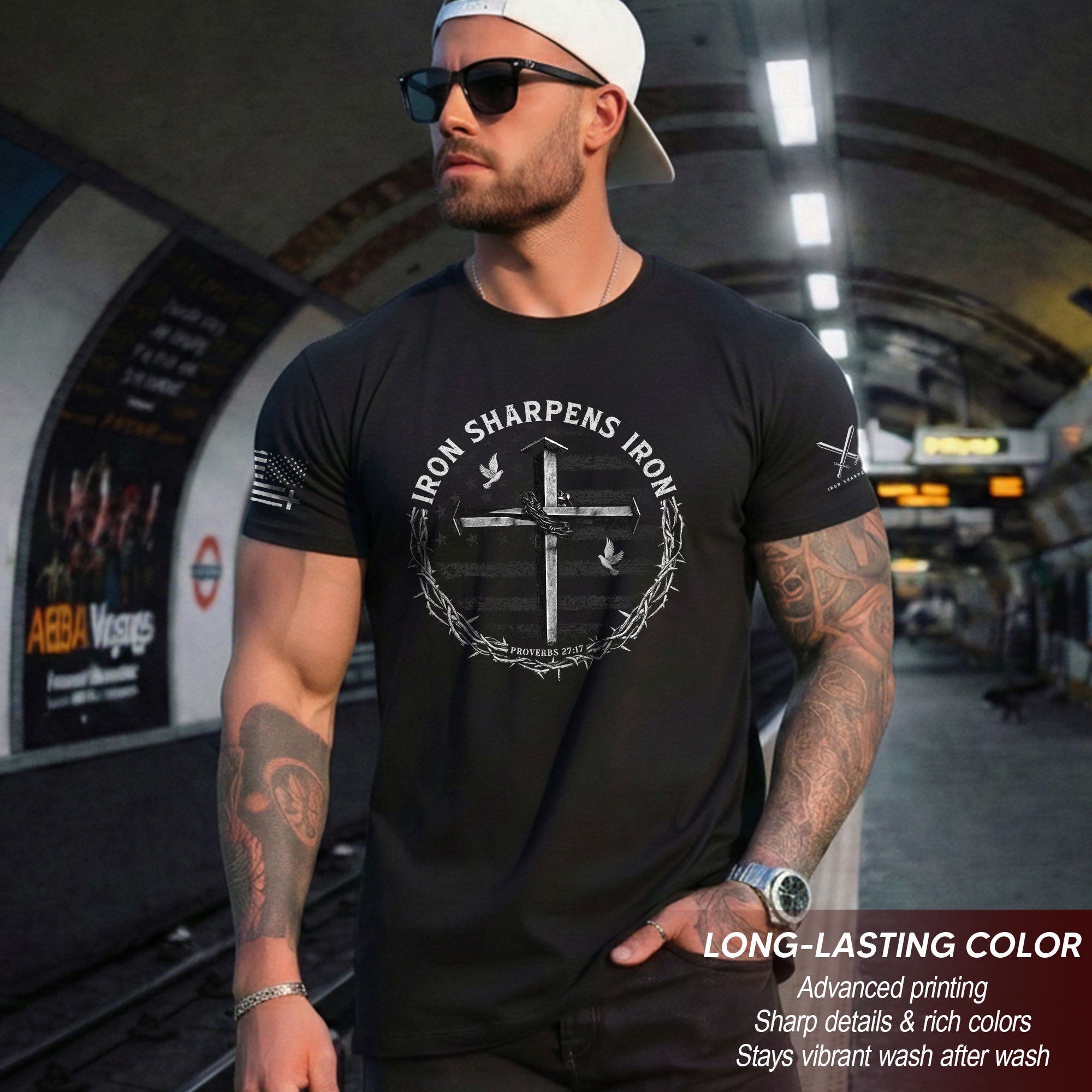 Iron Sharpens Iron Cross Proverbs 27:17 Christian T-Shirt