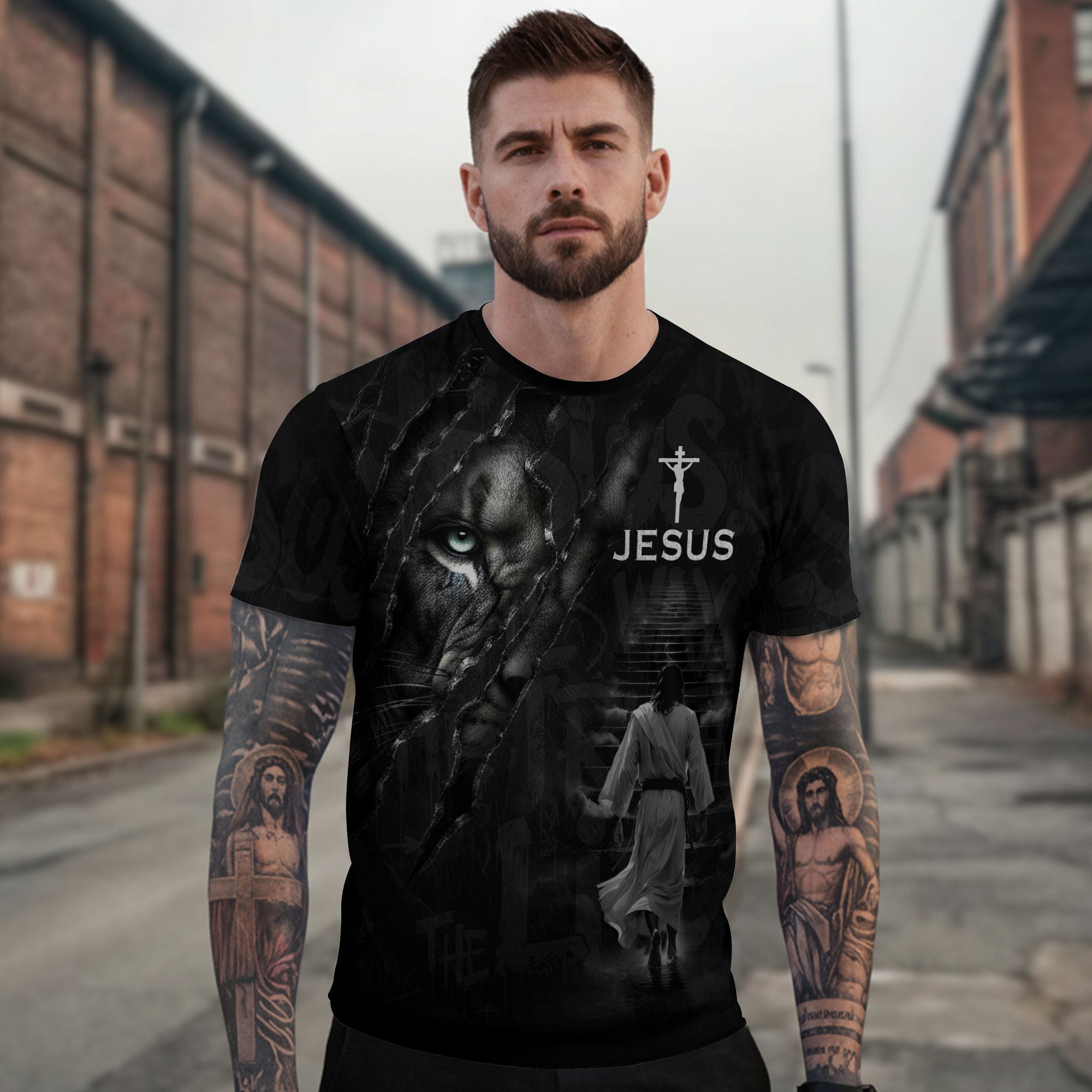 Jesus The Way The Truth The Life Lion Eye Cross Christian T-Shirt