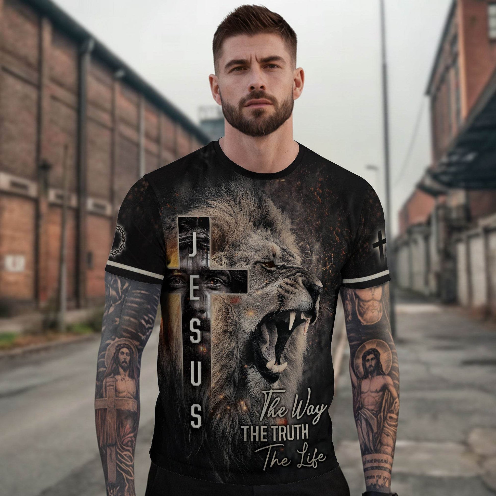 Jesus Lion Cross – The Way The Truth The Life T-Shirt - Rust Field Wear