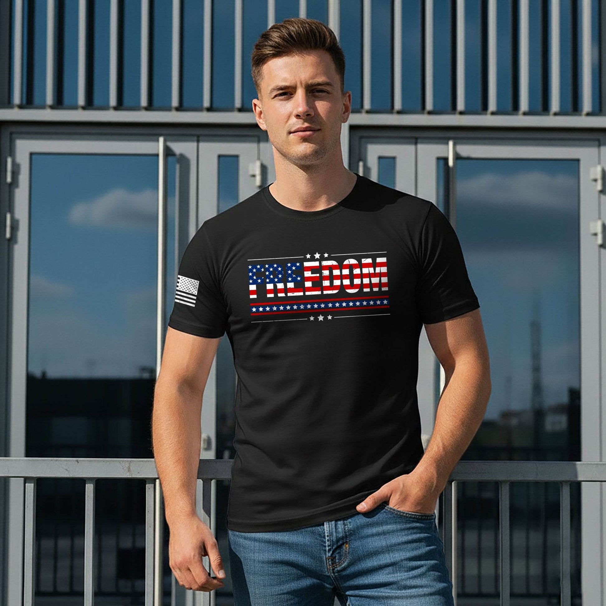 Freedom American Flag Stars & Stripes Patriotic T-Shirt - Rust Field Wear