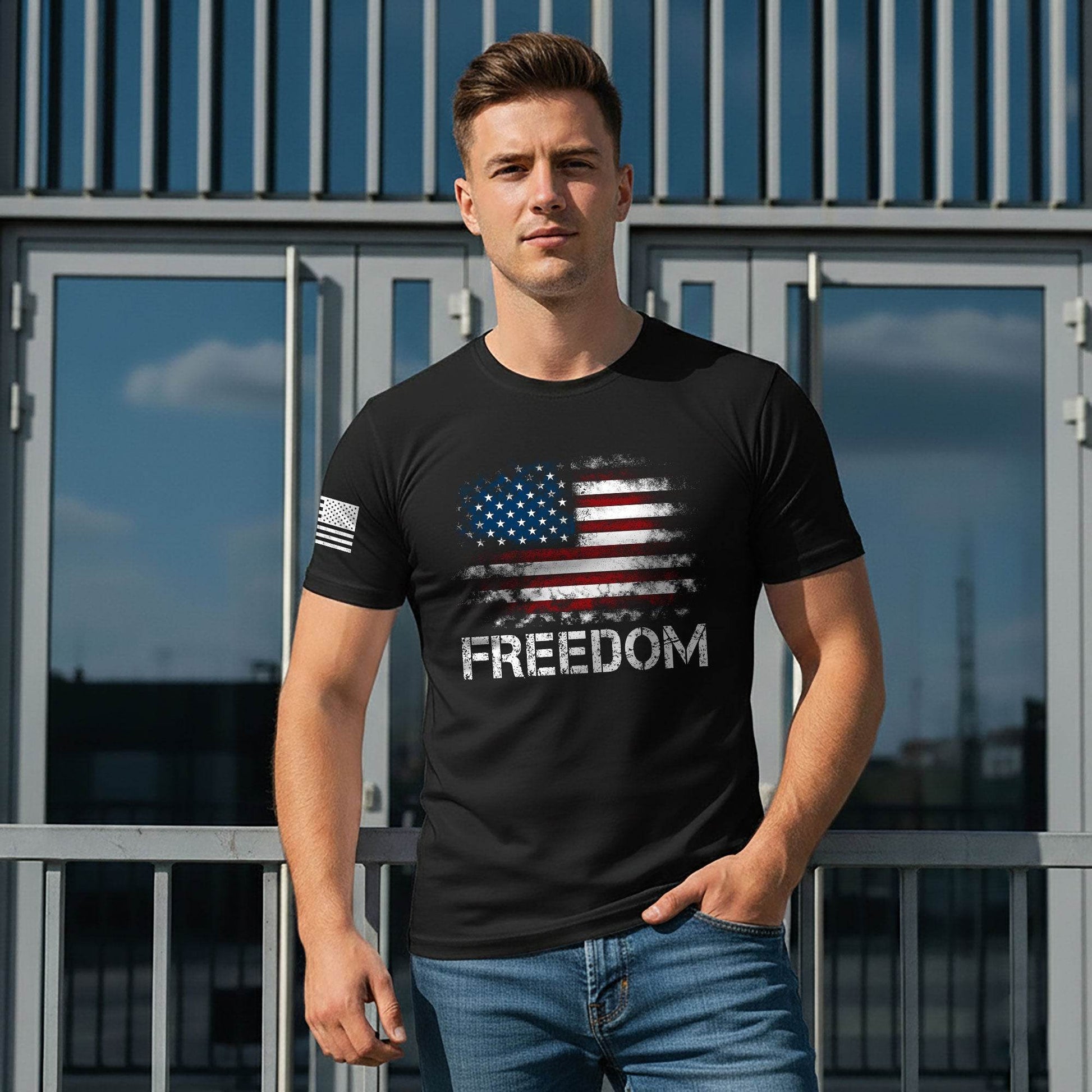 Freedom Distressed American Flag Bold Patriotic T-Shirt - Rust Field Wear