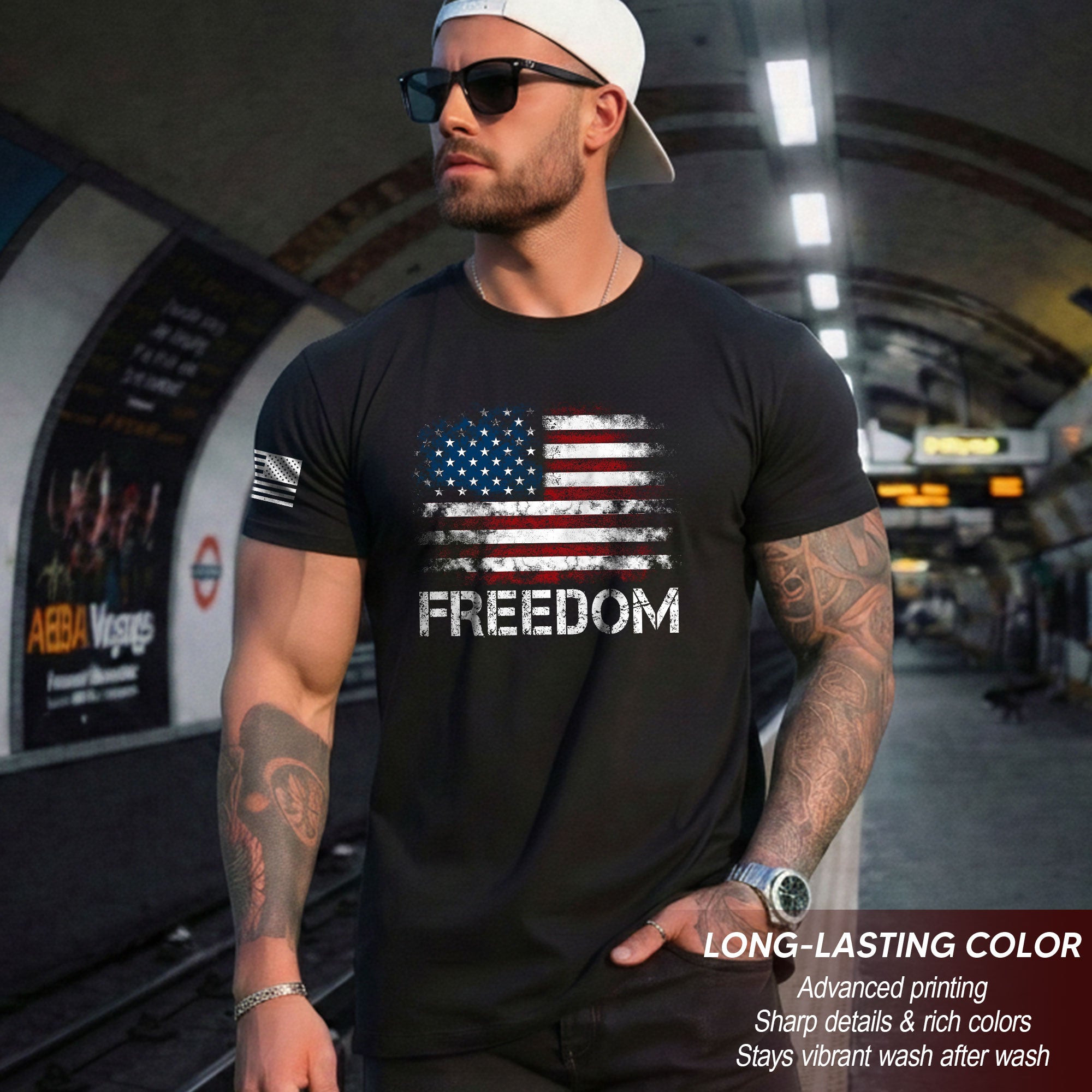 Freedom Distressed American Flag Bold Patriotic T-Shirt