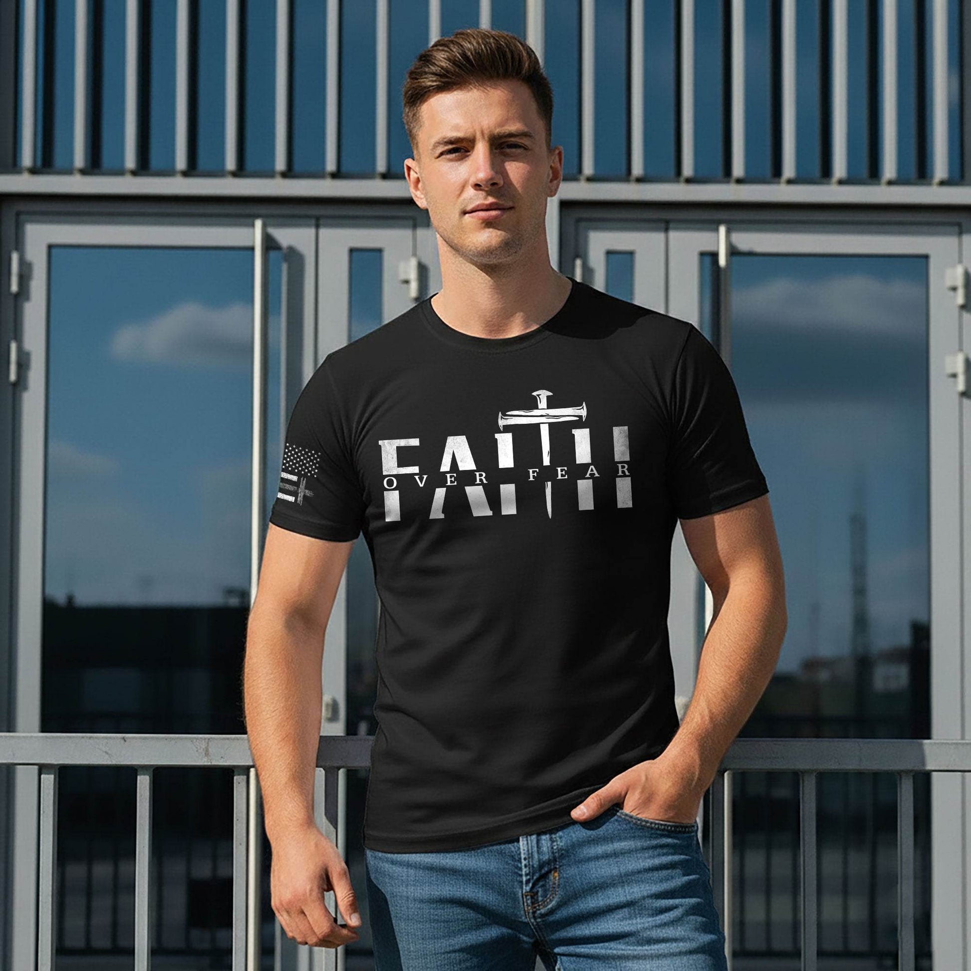 Faith Over Fear Sword Cross Graphic T-Shirt - Rust Field Wear