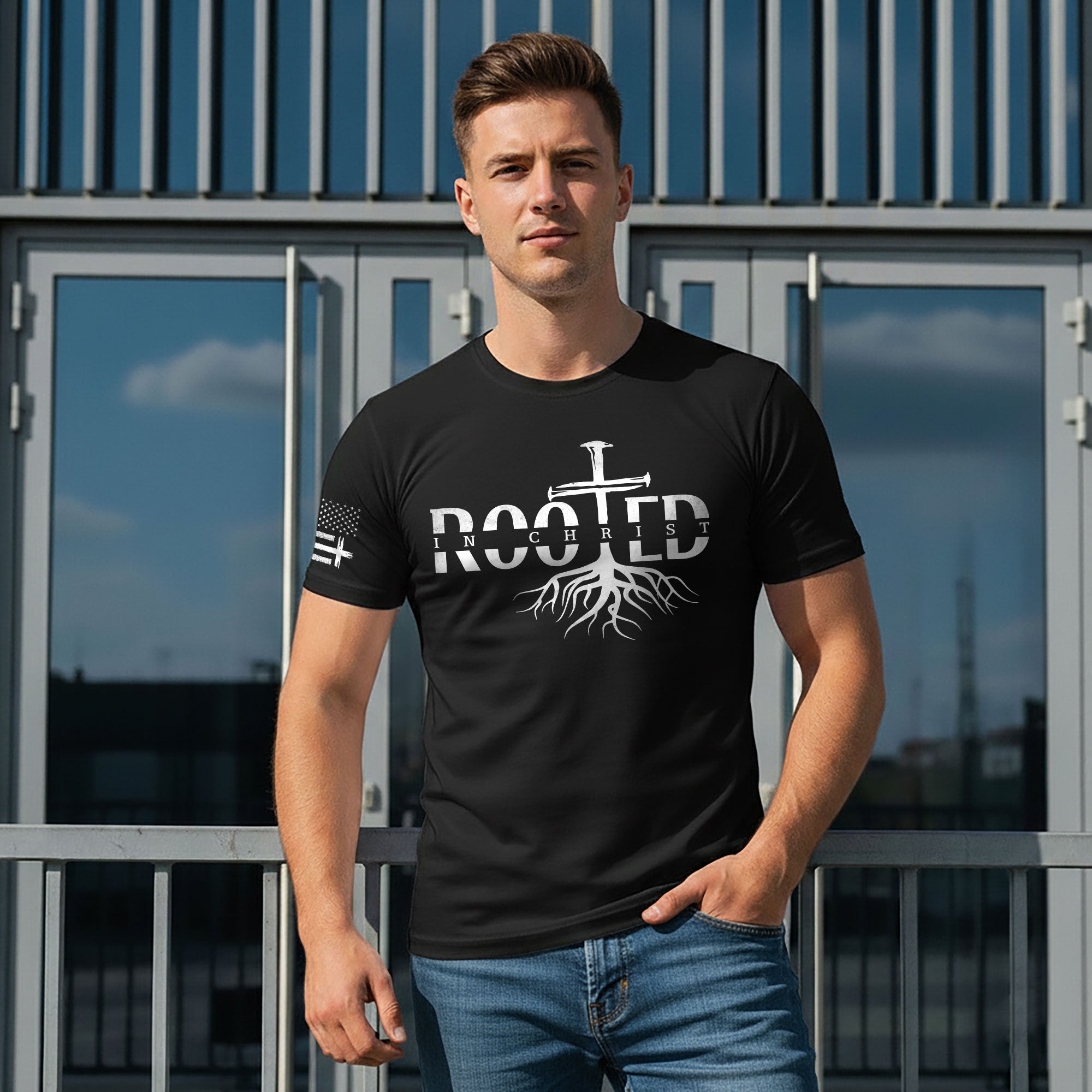 Rooted In Christ Cross Roots Christian T-Shirt