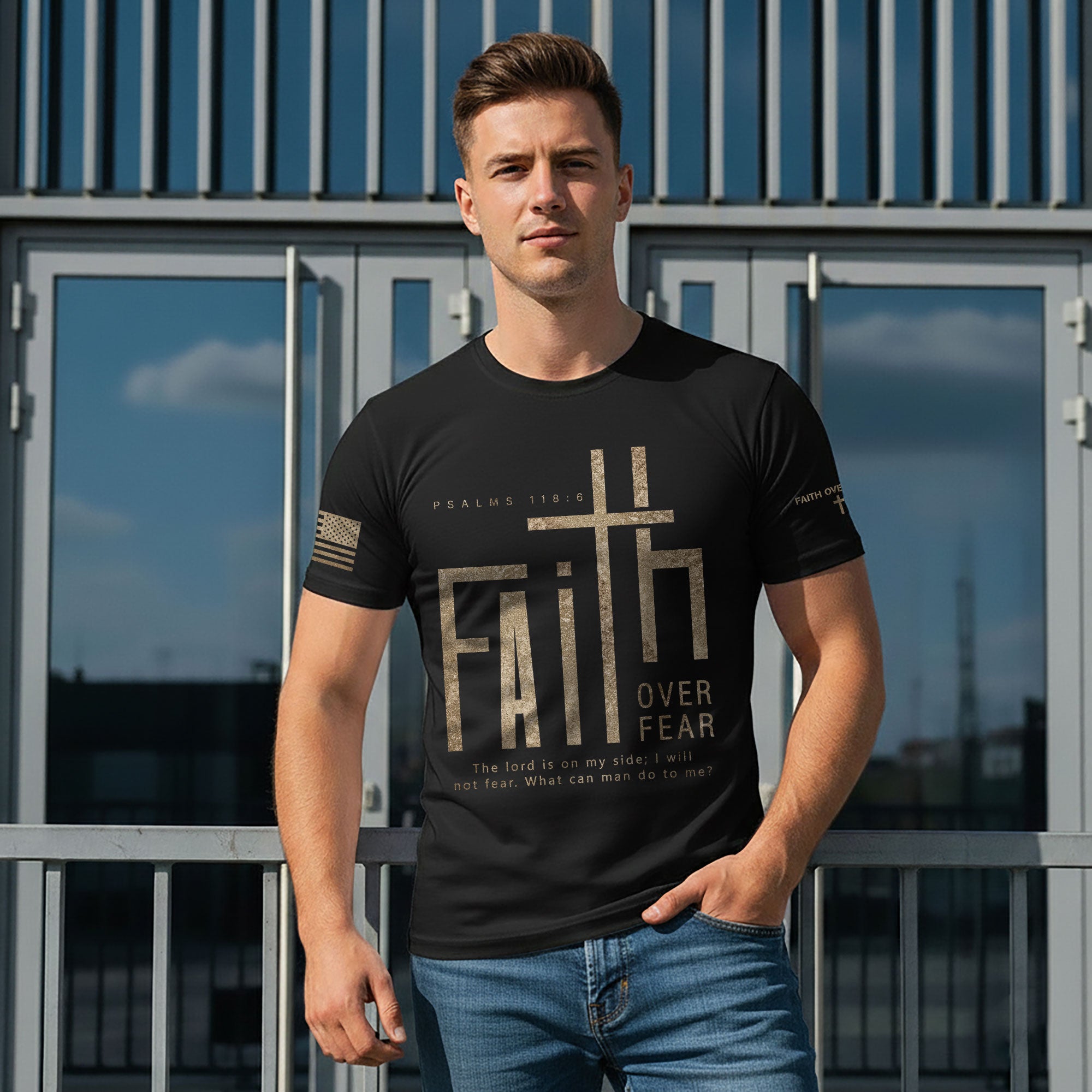 Minimal Faith Over Fear Psalms 118 6 Cross Christian T-Shirt