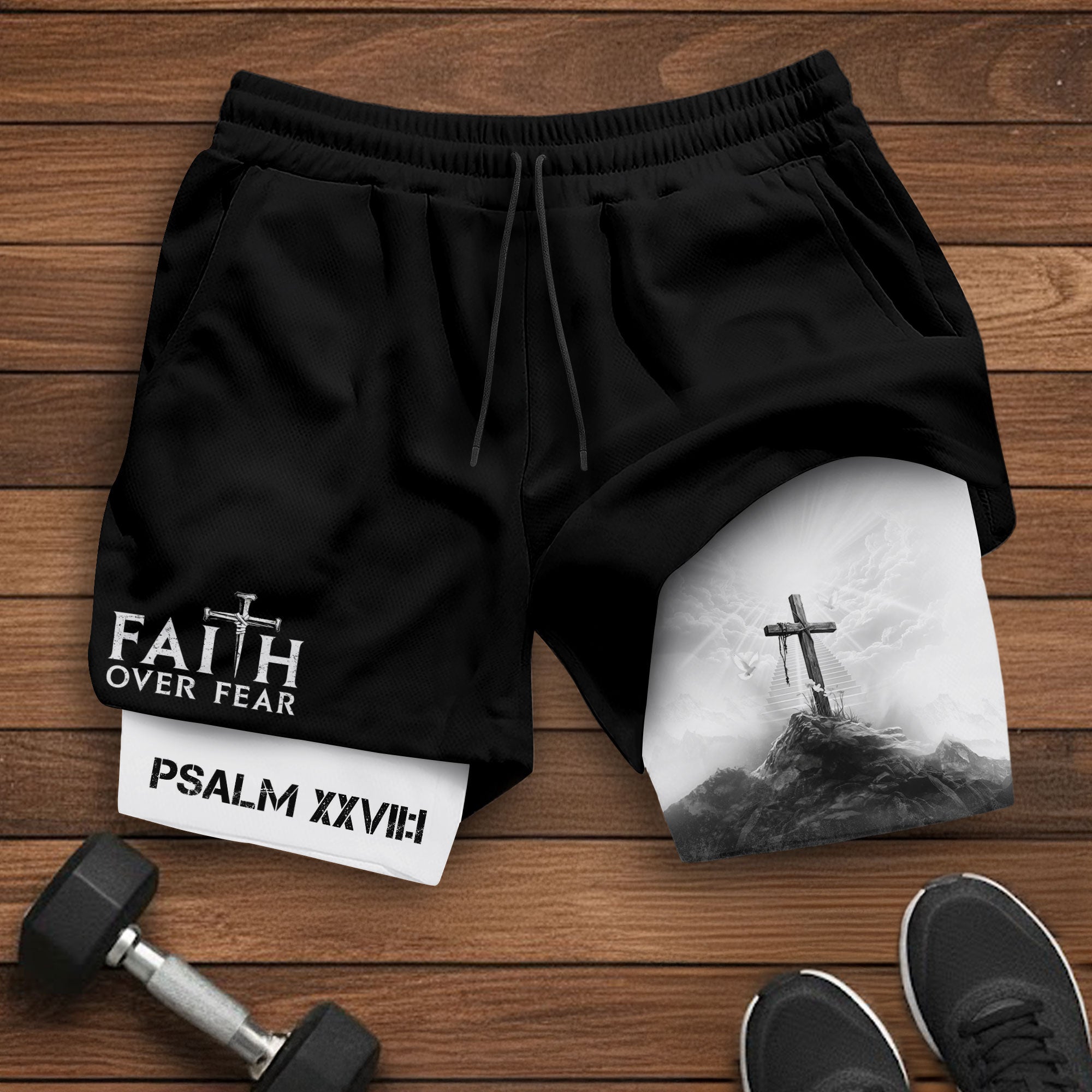 Faith Over Fear Christian Gym Shorts for Men Psalms 27:1