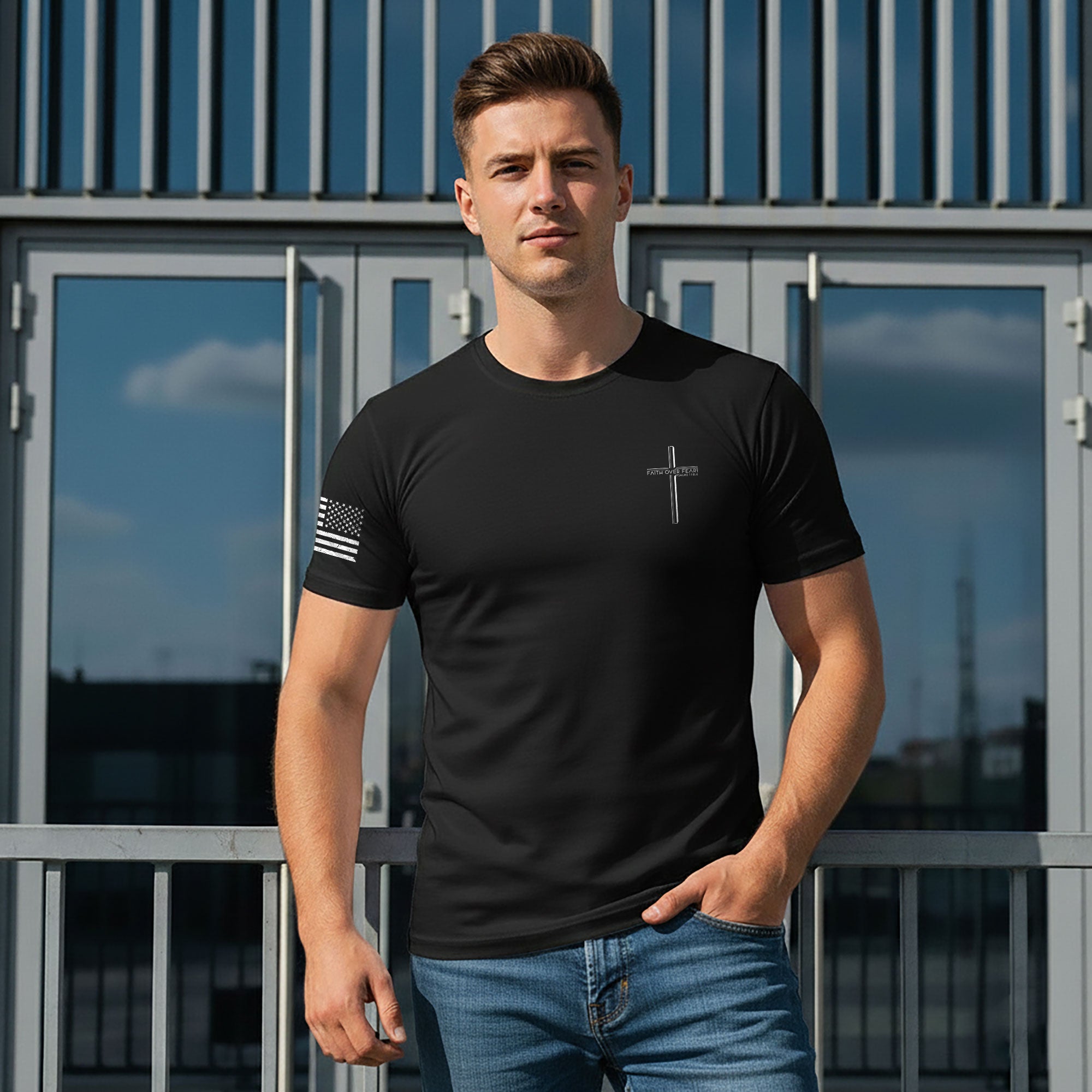 Faith Over Fear Cross American Flag Psalm 118:6 Christian T-Shirt