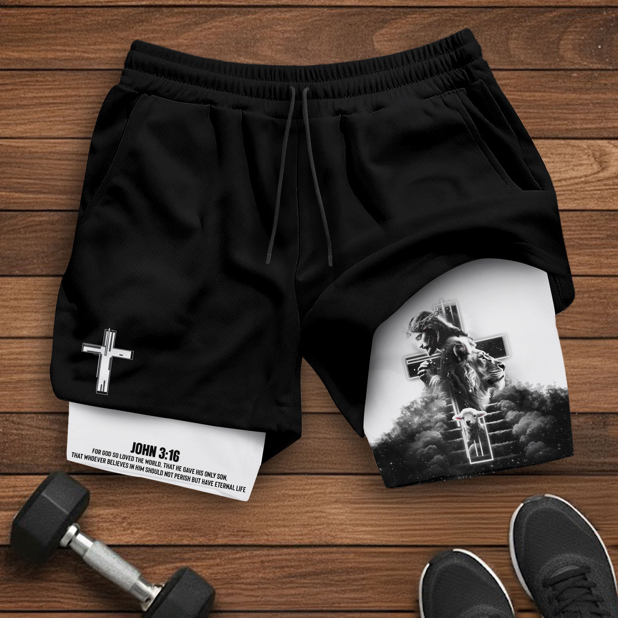 Jesus Cross Christian Shorts for Men John 3 16 Bible Verse