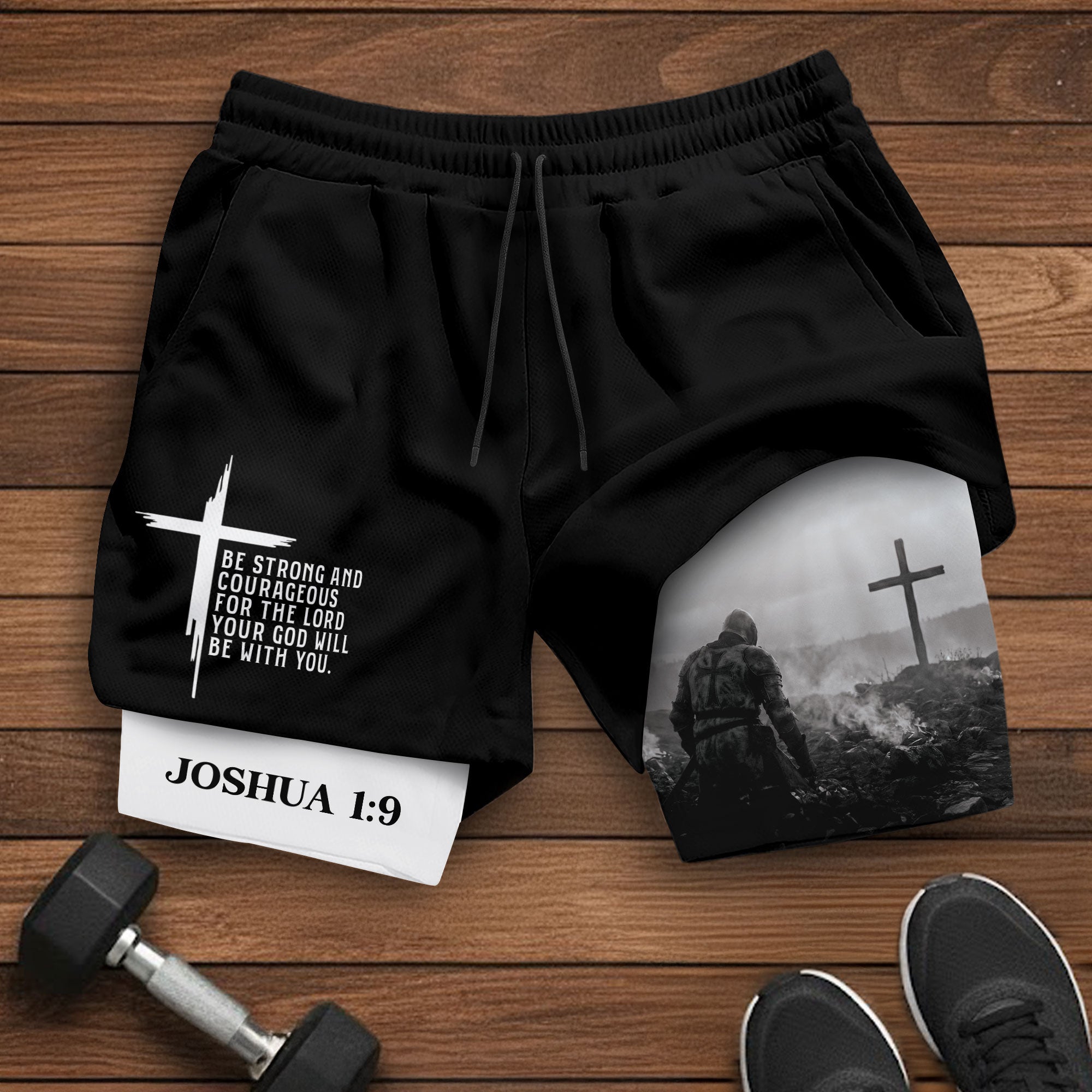 Joshua 1:9 Christian Men Gym Shorts Be Strong and Courageous Bible Verse Training Activewear