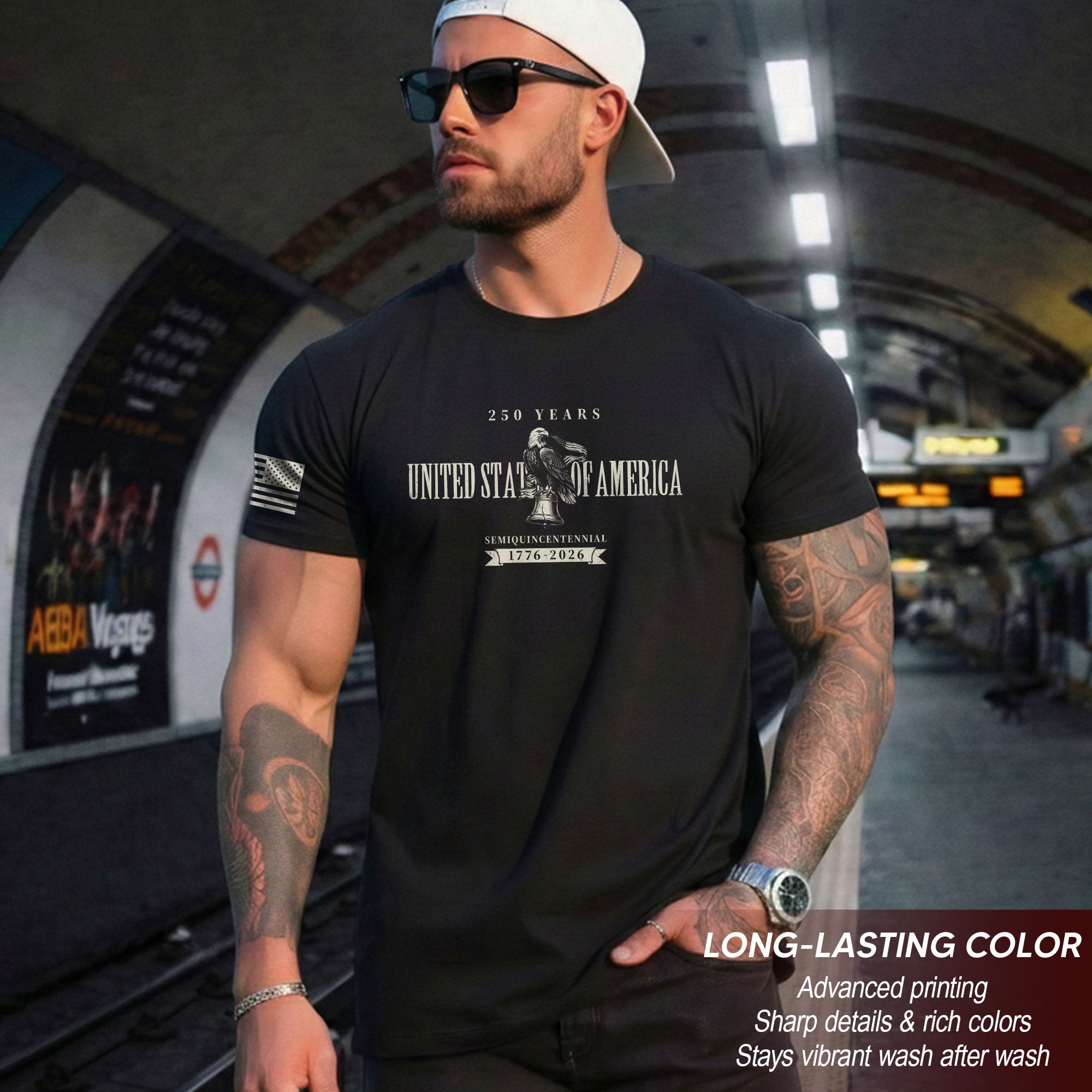 America 250 Years Semiquincentennial T-Shirt 1776-2026 - Patriotic Eagle & Distressed US Flag Men’s Anniversary Shirt