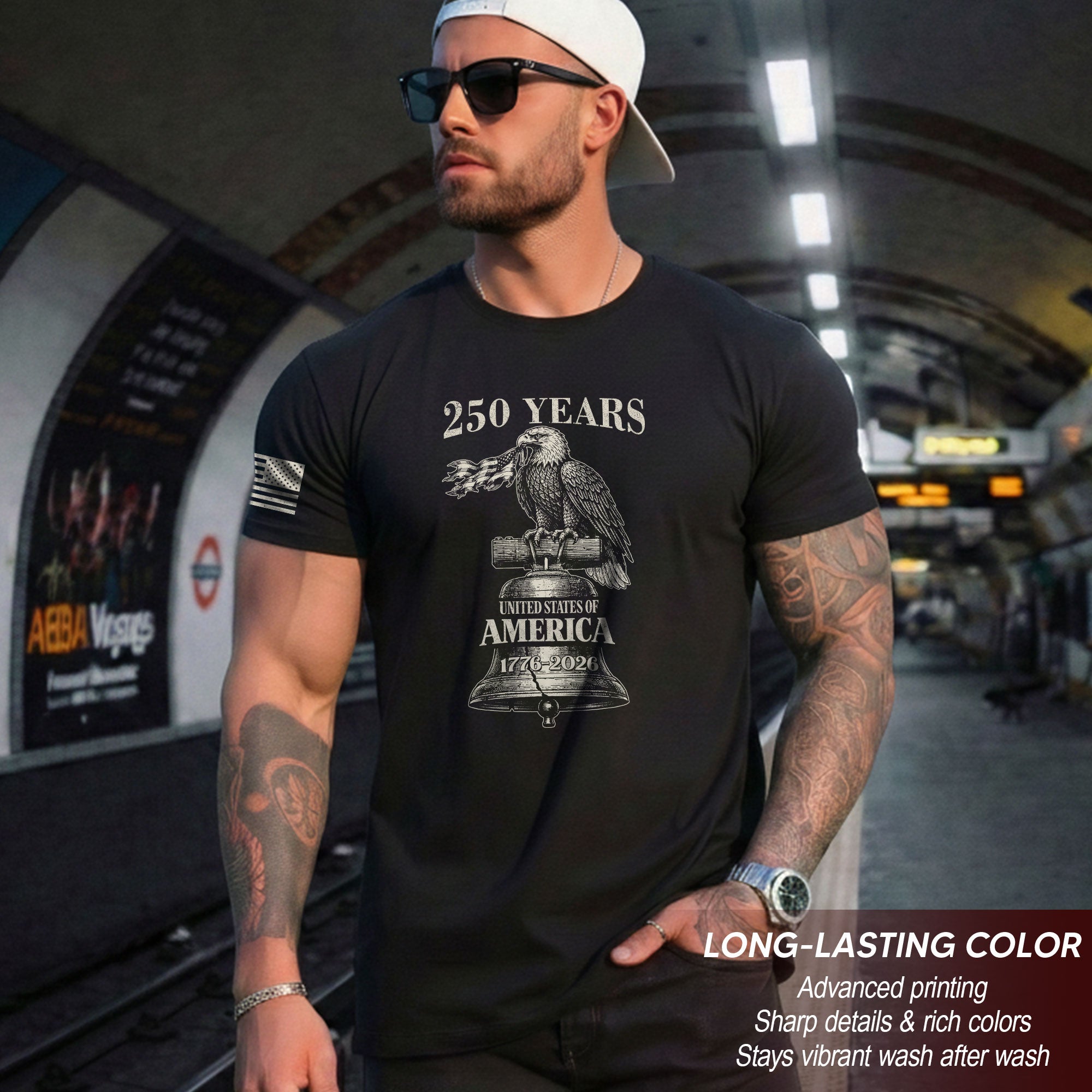 USA 250 Years Vintage T-Shirt 1776-2026 Patriotic Eagle Flag Liberty Bell Men’s Tee