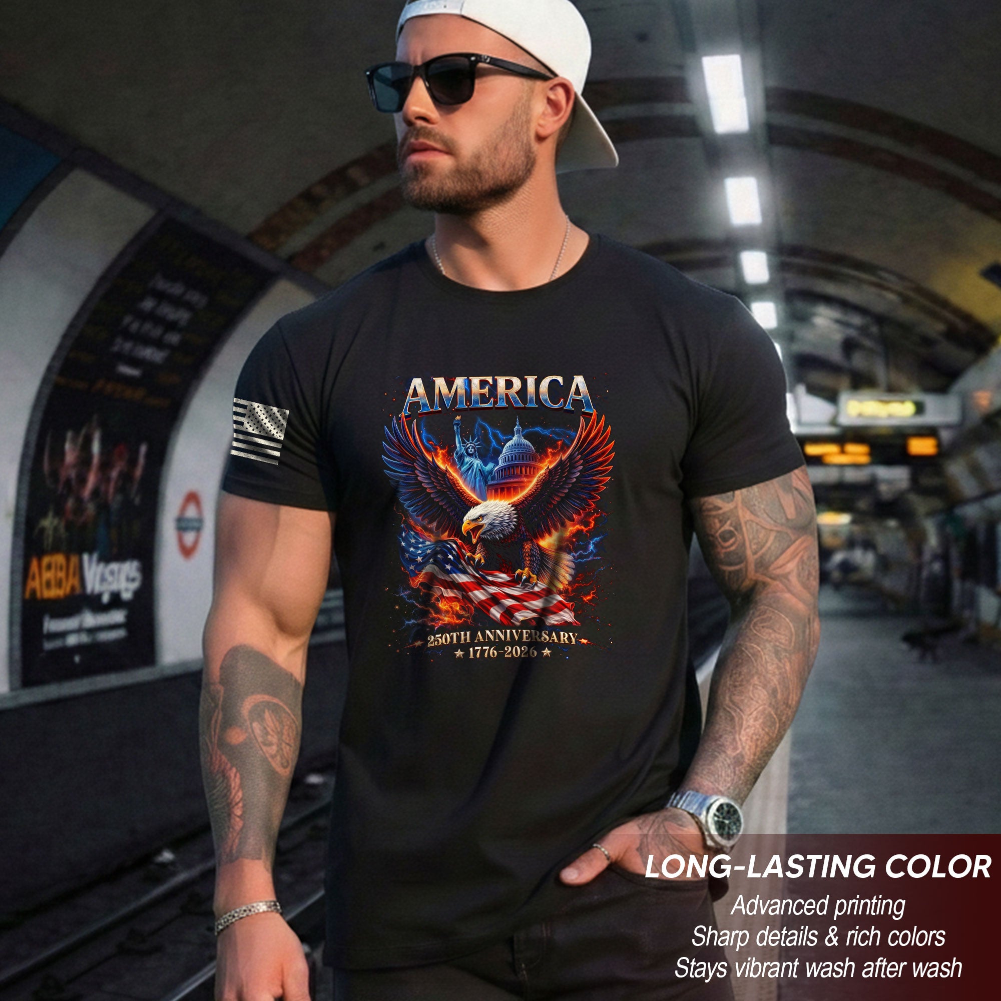 250 Year American Anniversary Shirt - Freedom Eagle Bootleg Graphic Tee