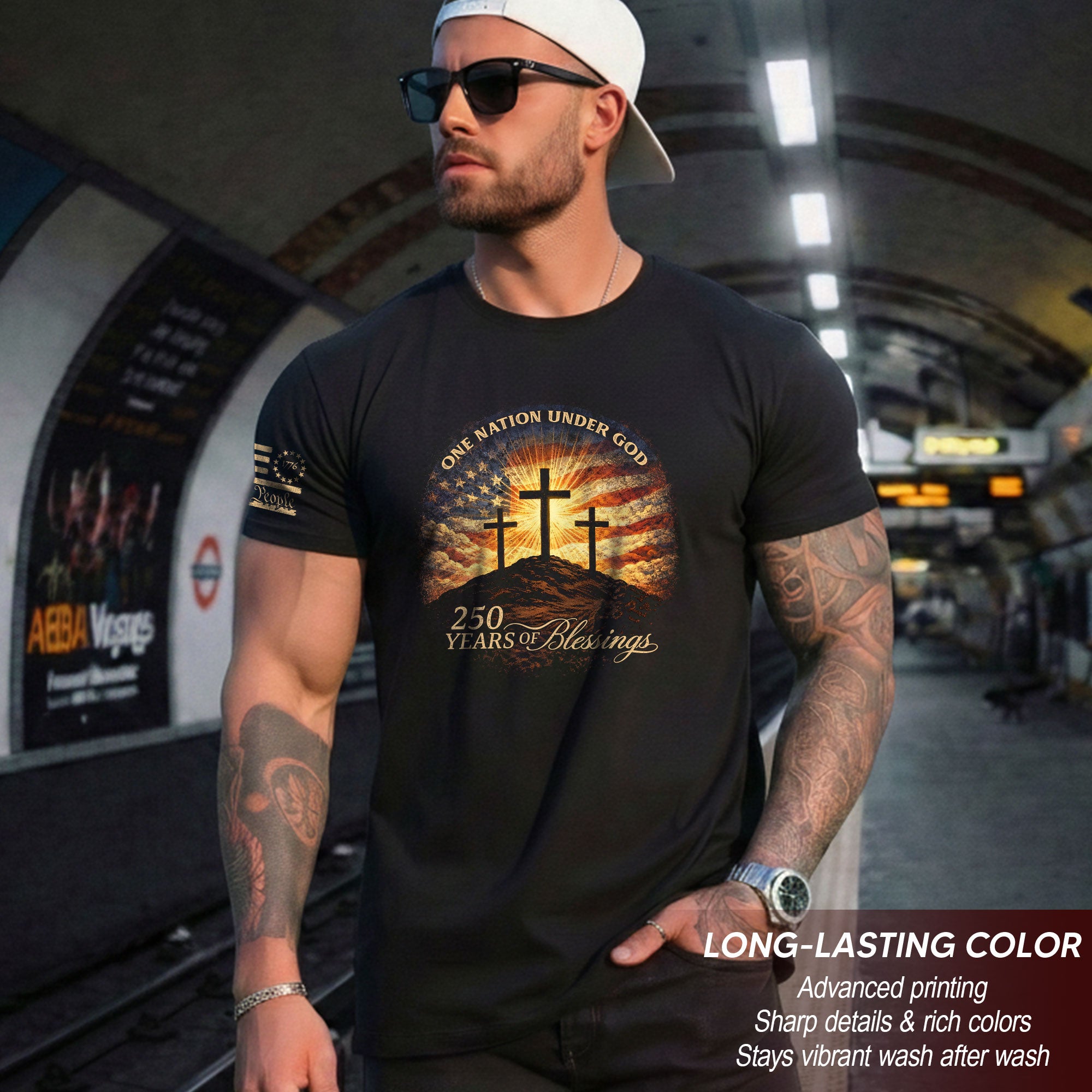 250 Years of Blessings One Nation Under God Shirt - 250th Anniversary Commemorative Crosses & Flag Tee