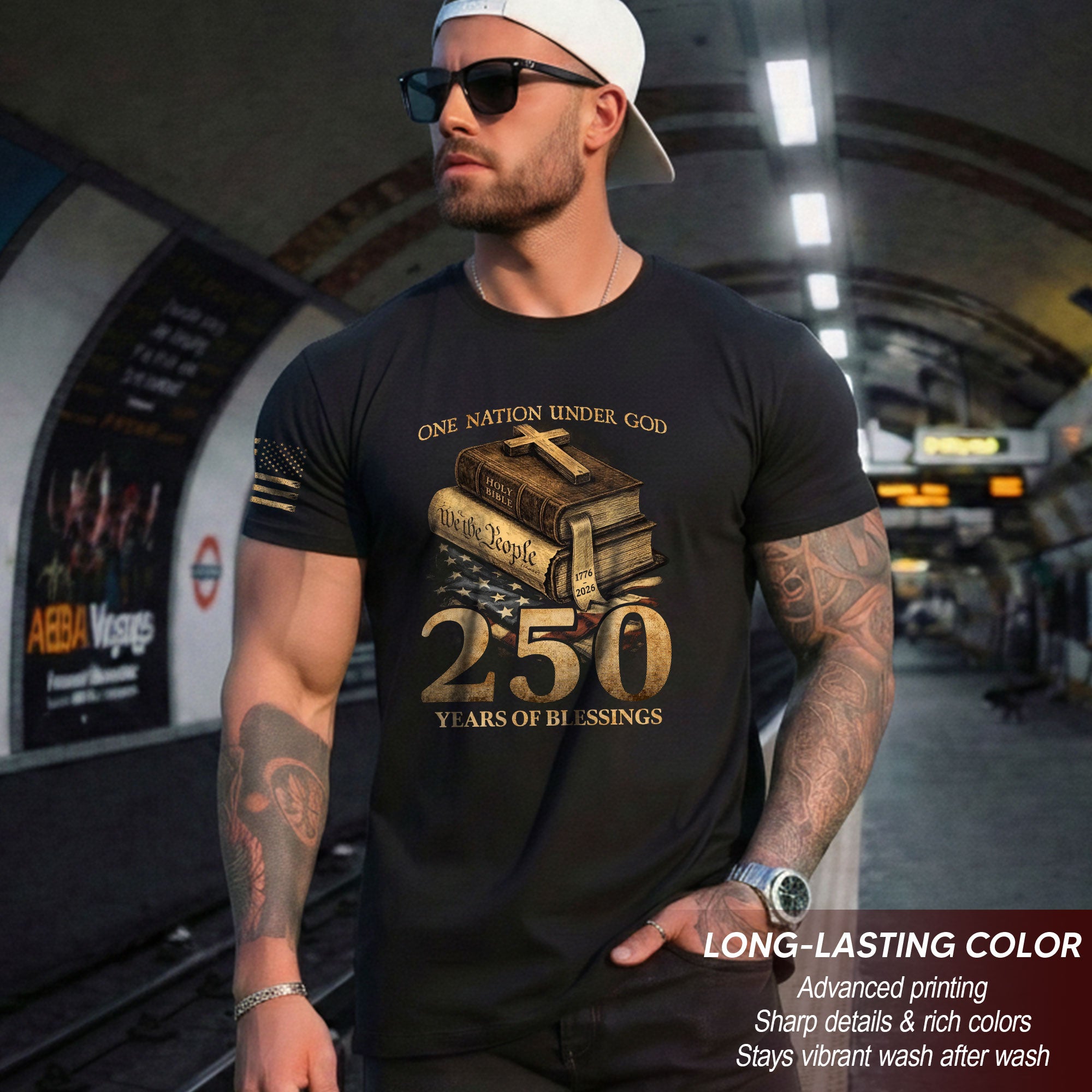 250 Years of Blessings T-Shirt - Religious Patriotic One Nation Under God Liberty Bell & US Flag Tee