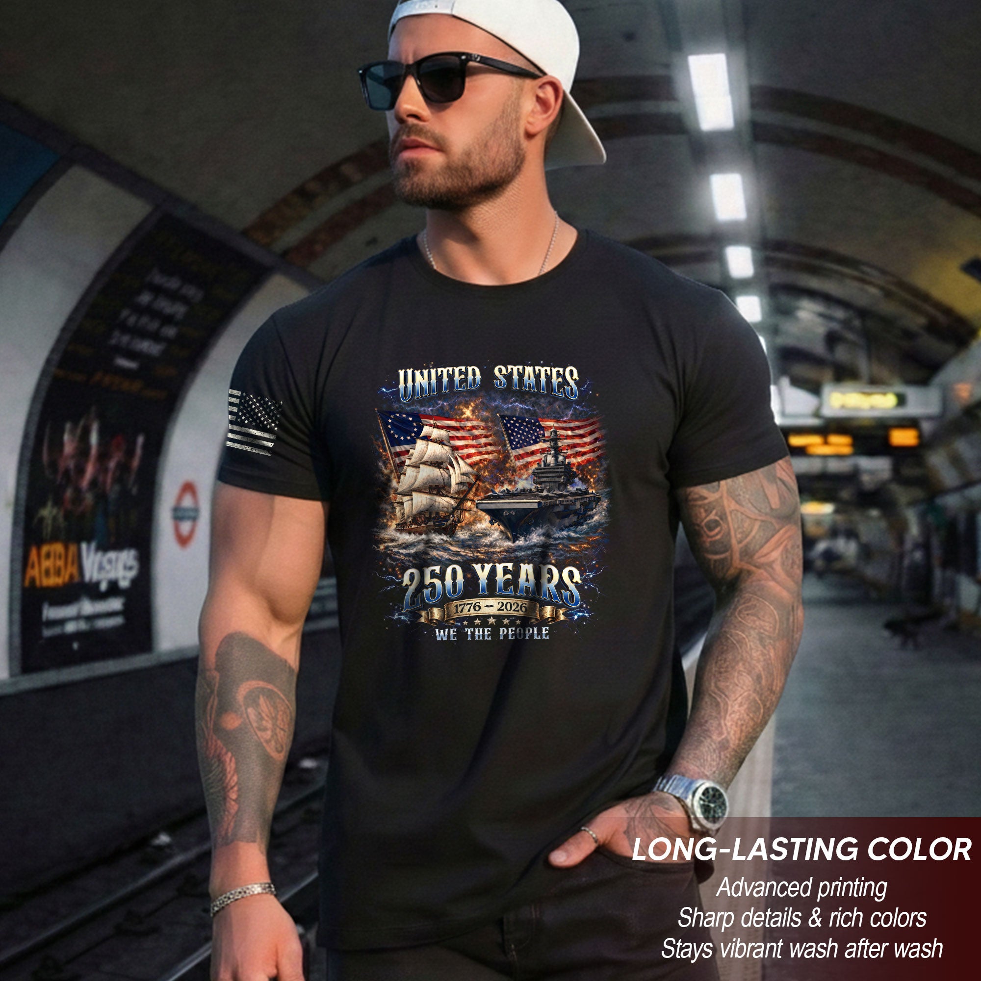 1776-2026 250th Anniversary Flag T-Shirt - 250 Years United States Navy Bootleg Tee, America 250th Birthday Freedom Apparel - Rust Field Wear