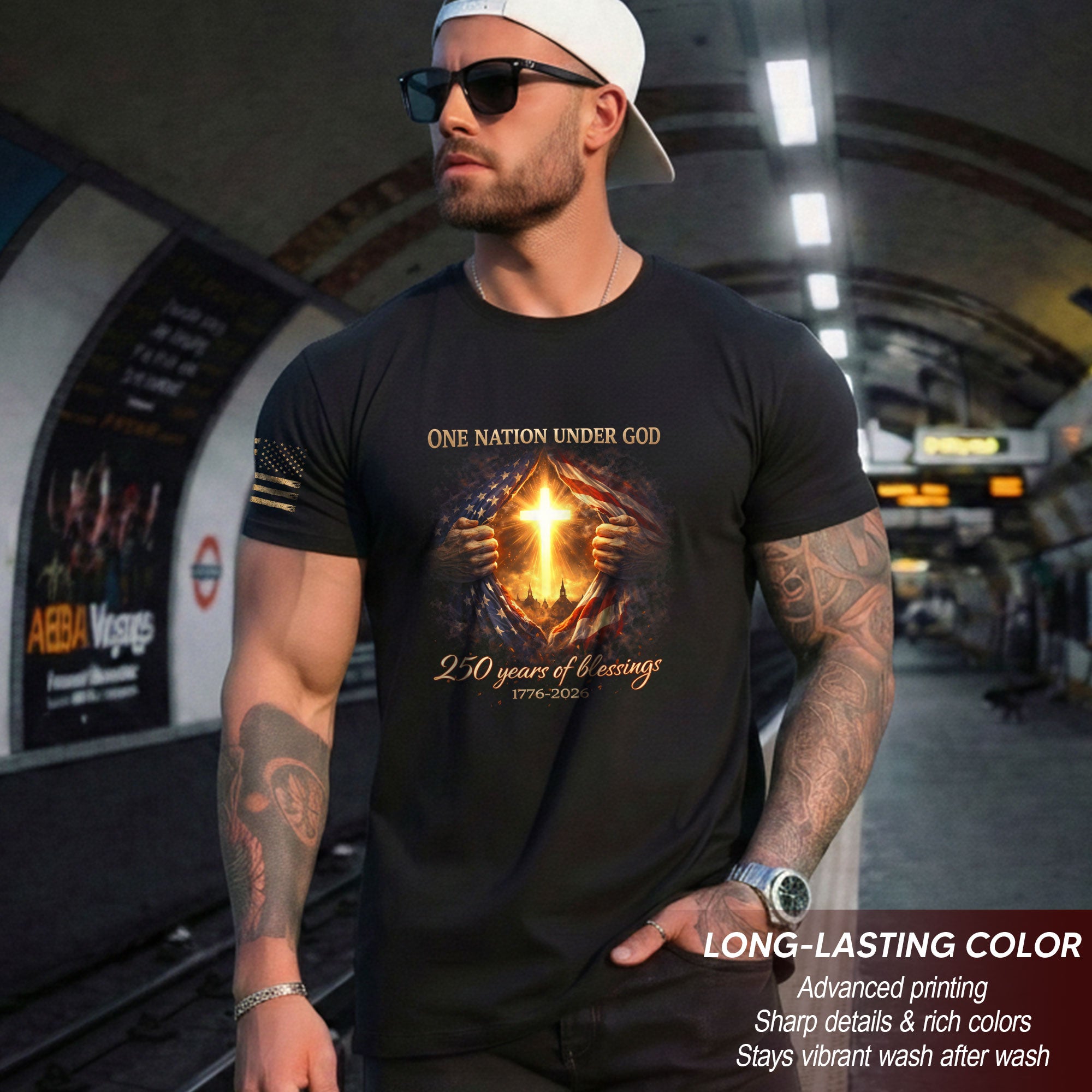 America 250th Anniversary Christian Cross Shirt – 1776-2026 One Nation Under God 250 Years of Blessings Tee